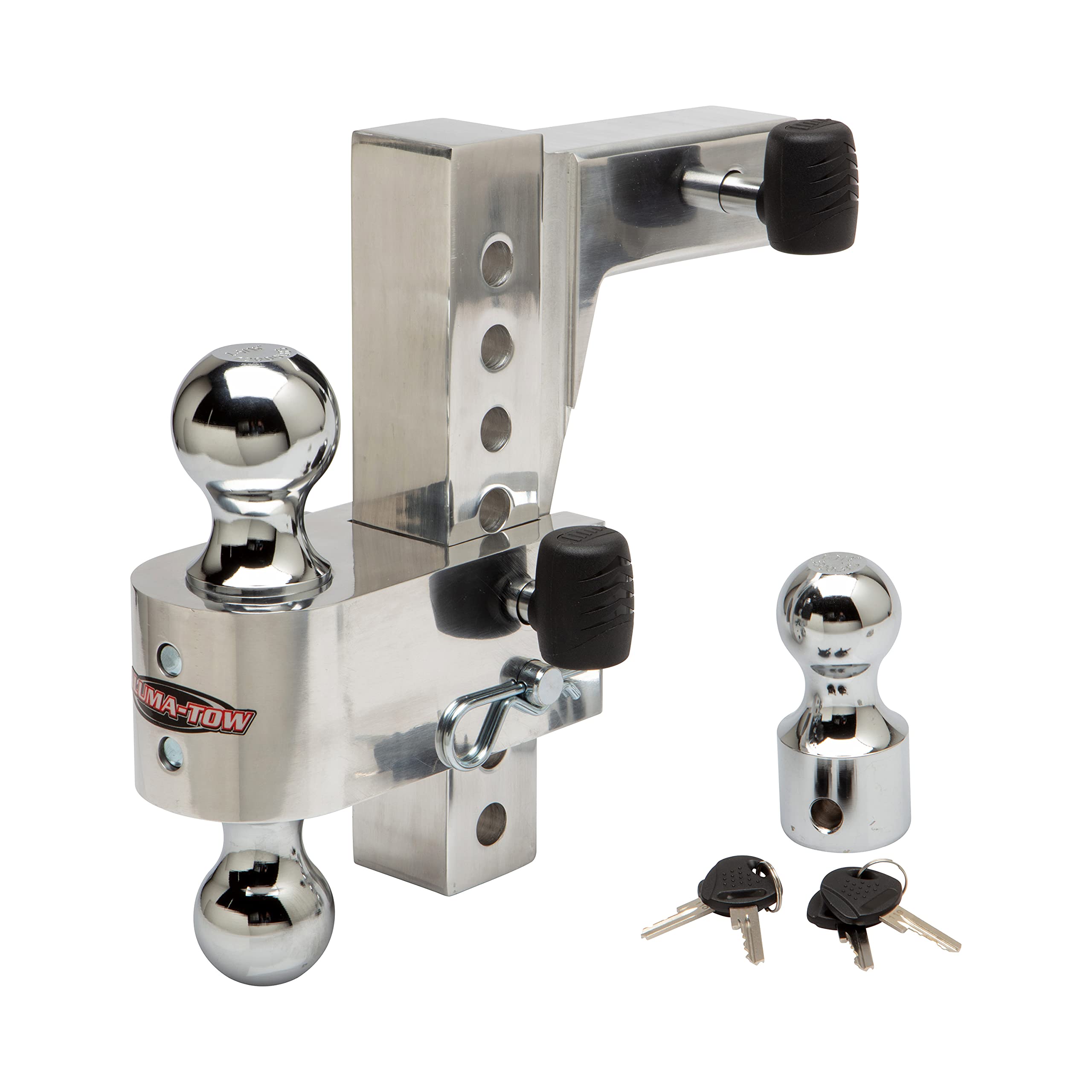 Uriah Products 8 Inch Drop Adjustable Aluminum Alloy Hitch Towing Mount For Tow Truck, Car, And Trailer With With Interchangeable Steel Hitch Balls
