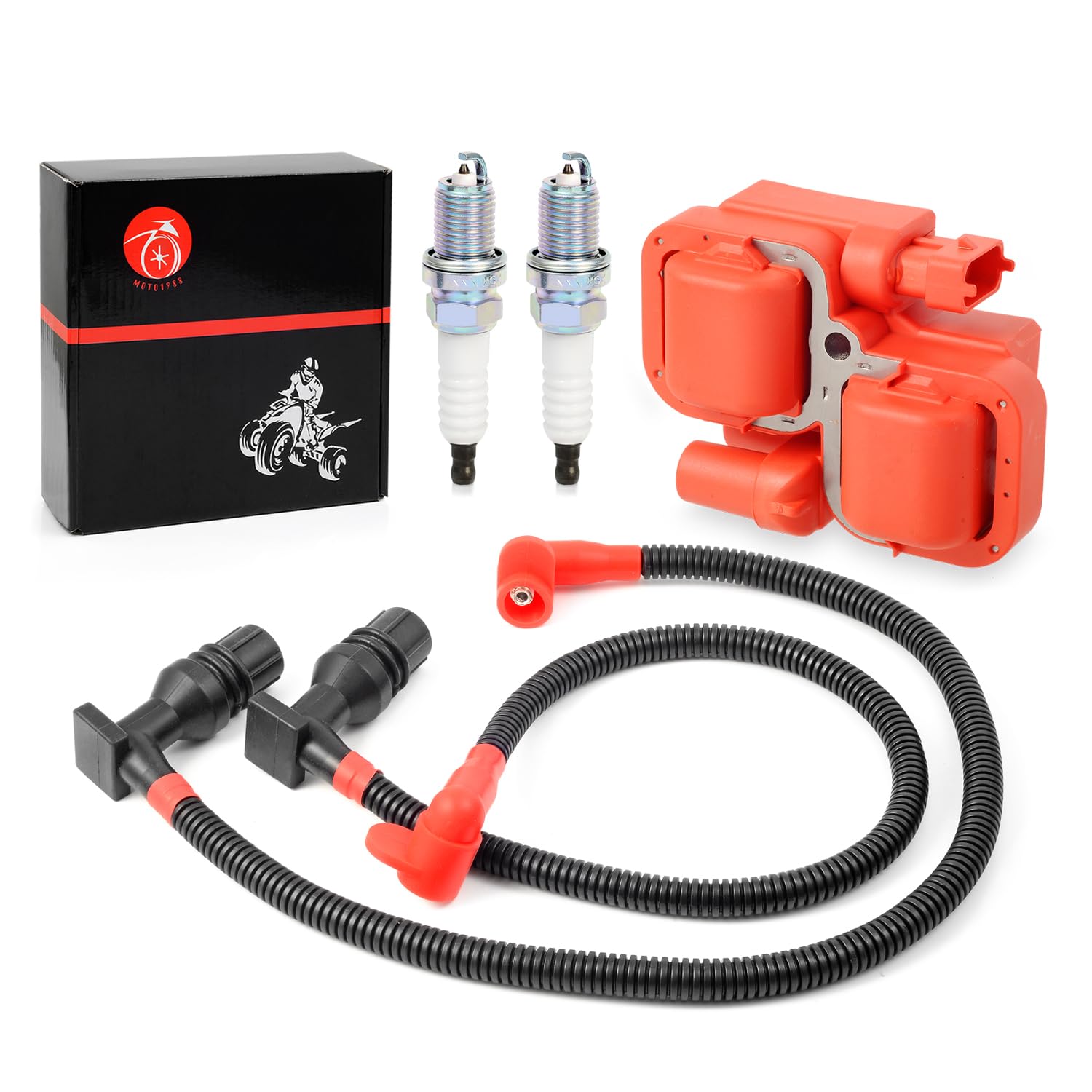 Ignition Coil and Spark Plug w/Wire Cap Compatible with Polaris Ranger Crew 800 RZR 4 S 800 2011-2017 4010425 4012888 4012889 40