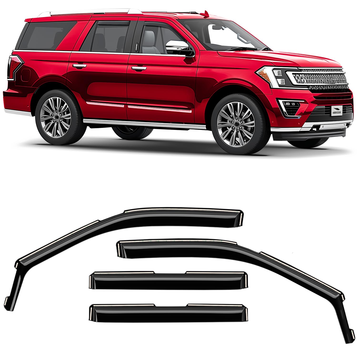 Voron Glass In-Channel Extra Durable Rain Guards For Ford Expedition 2018-2025, Window Deflectors, Vent Window Visors, 4 Pieces