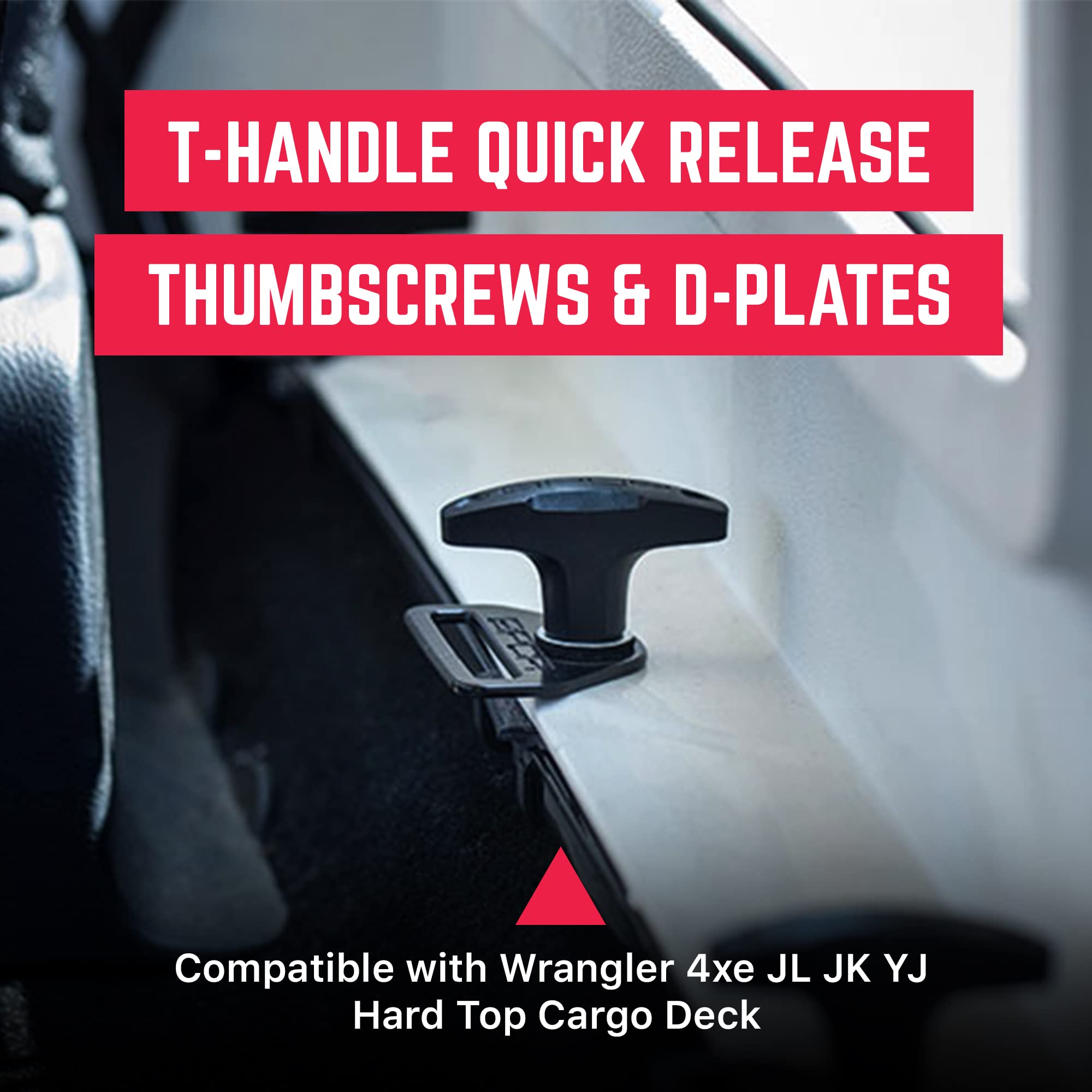 GPCA Quick-Release Tie Down Anchor & D-Plate Set for Jeep Wrangler, Truck Tie Downs, 6 Pack, Fits JL, JK, 4xe, Hard Tops, T Handle