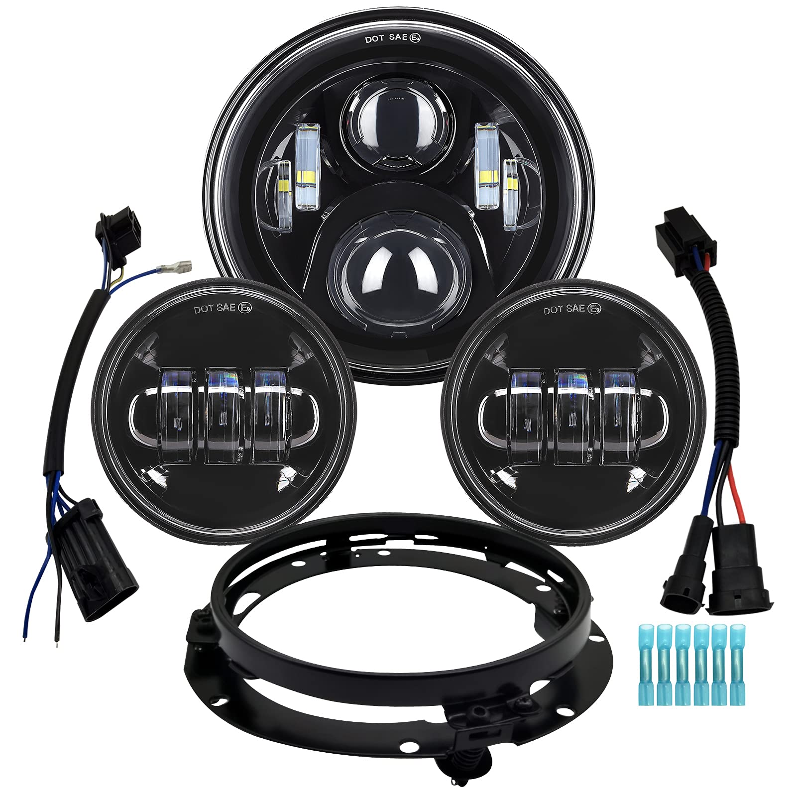 Alyoned 7 Inch Motorcycle Led Headlight 4.5'' Fog Passing Lights Dot Kit Compatible With Harley Davidson Fat Boy Street Glide He