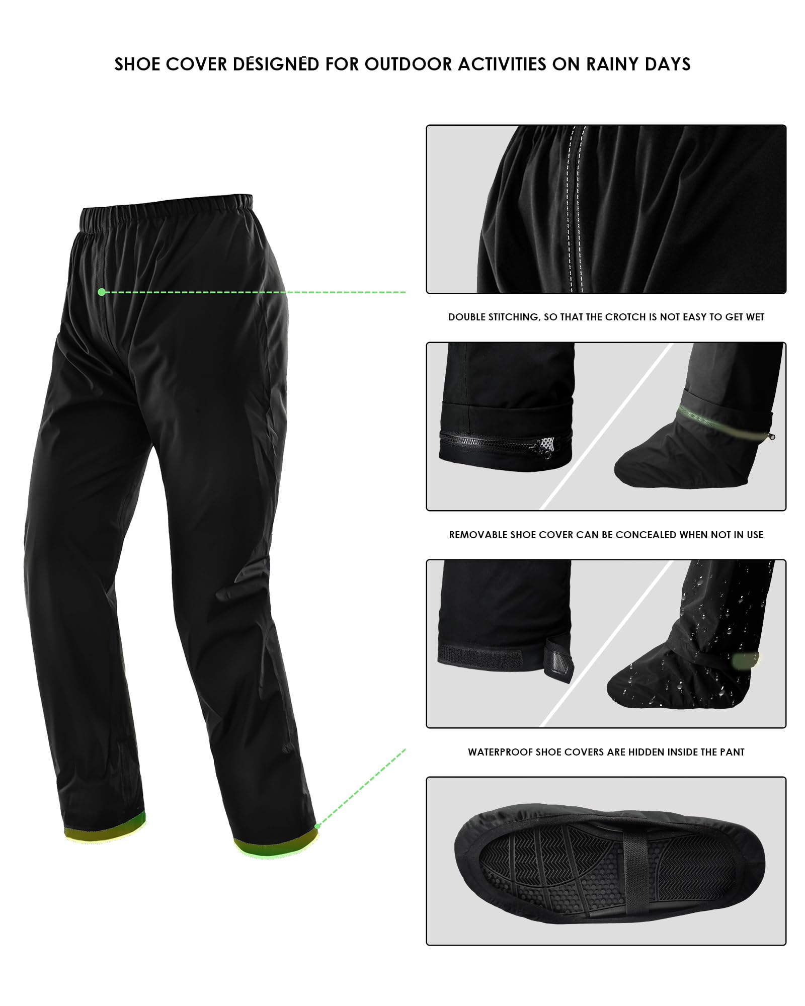 IRON JIA'S Waterproof Motorcycle Rain Suit, Reflective Jacket & Pants, XX-Large, Black, 100% Recycled Polyester, Model JK005