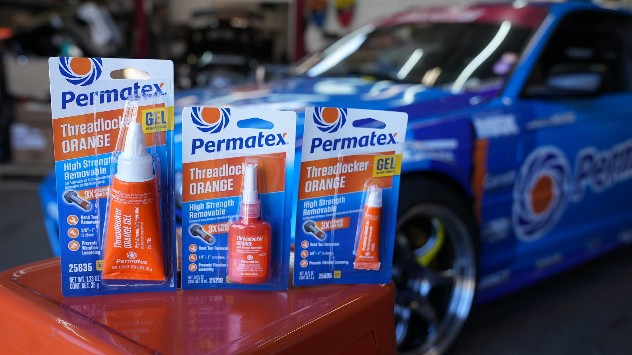 Permatex High Strength Removable Threadlocker, Orange Liquid, 10 ml, Model 25210, Plastic