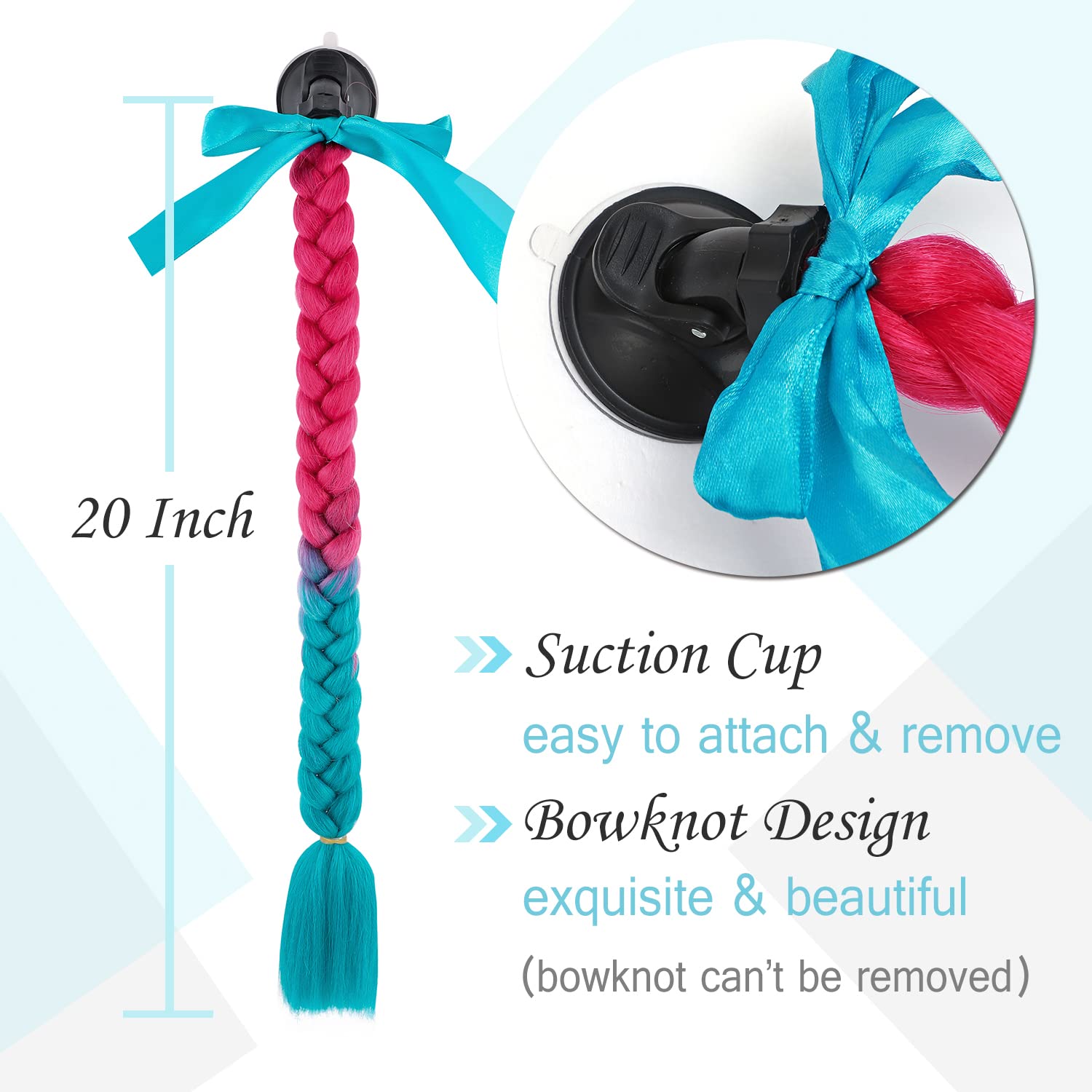 SEGO Helmet Pigtail Braids - 20 Inch Detachable Suction Cup Ponytails, Violet Red to Cadet Blue, 2 Pcs/Pack (Helmet Not Included)