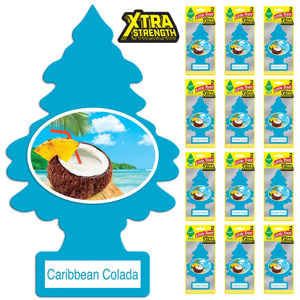 Little Trees Air Fresheners Car Air Freshener. Xtra Strength Provides Long-Lasting Scent For Auto Or Home. Extra Boost Of Fragrance. Caribbean Colada, 24 Air Fresheners
