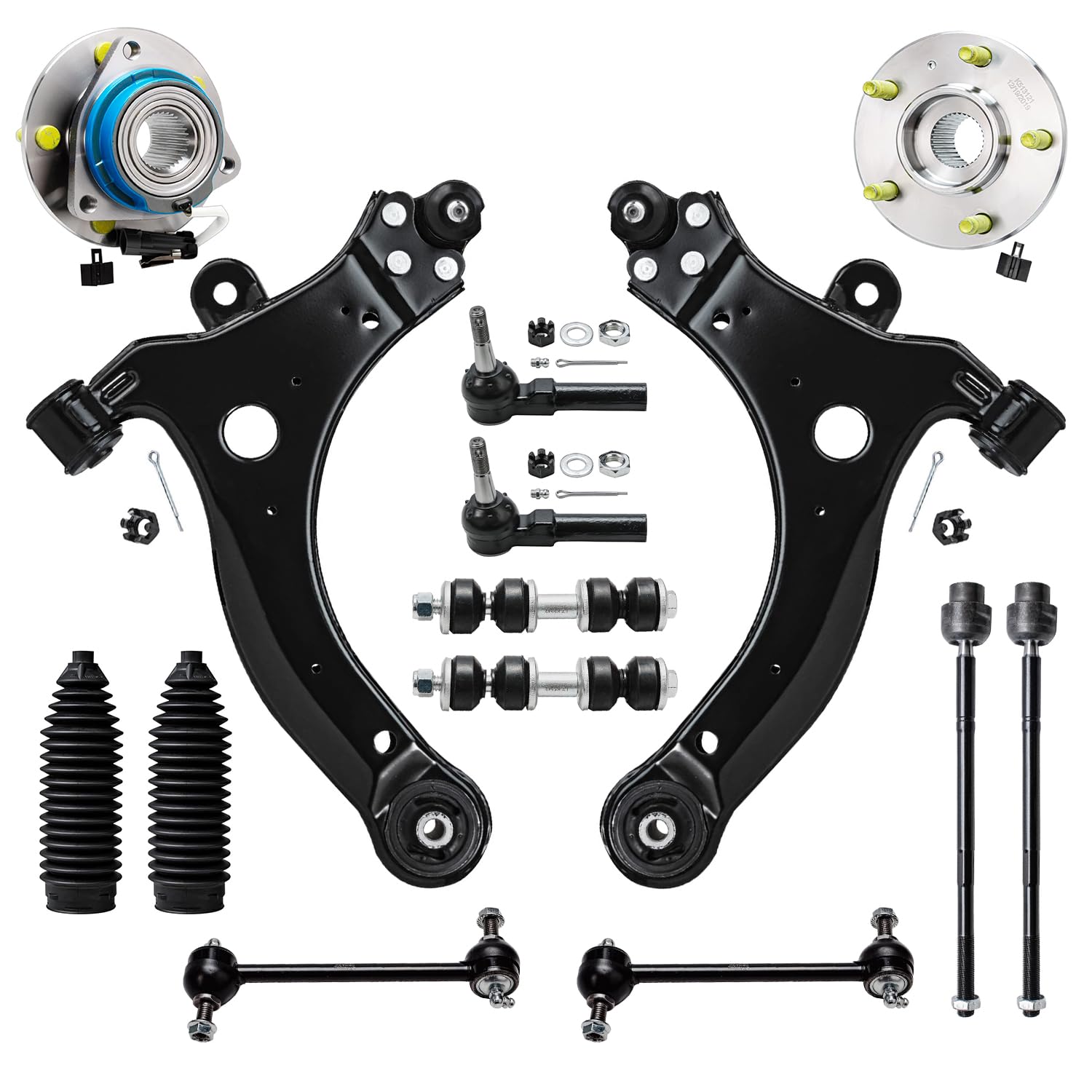 Detroit Axle - Front 14pc End Kit for Chevy Impala Monte Carlo Buick LaCrosse Regal Pontiac Grand Prix 2 Wheel Bearing Hubs 2 Lo