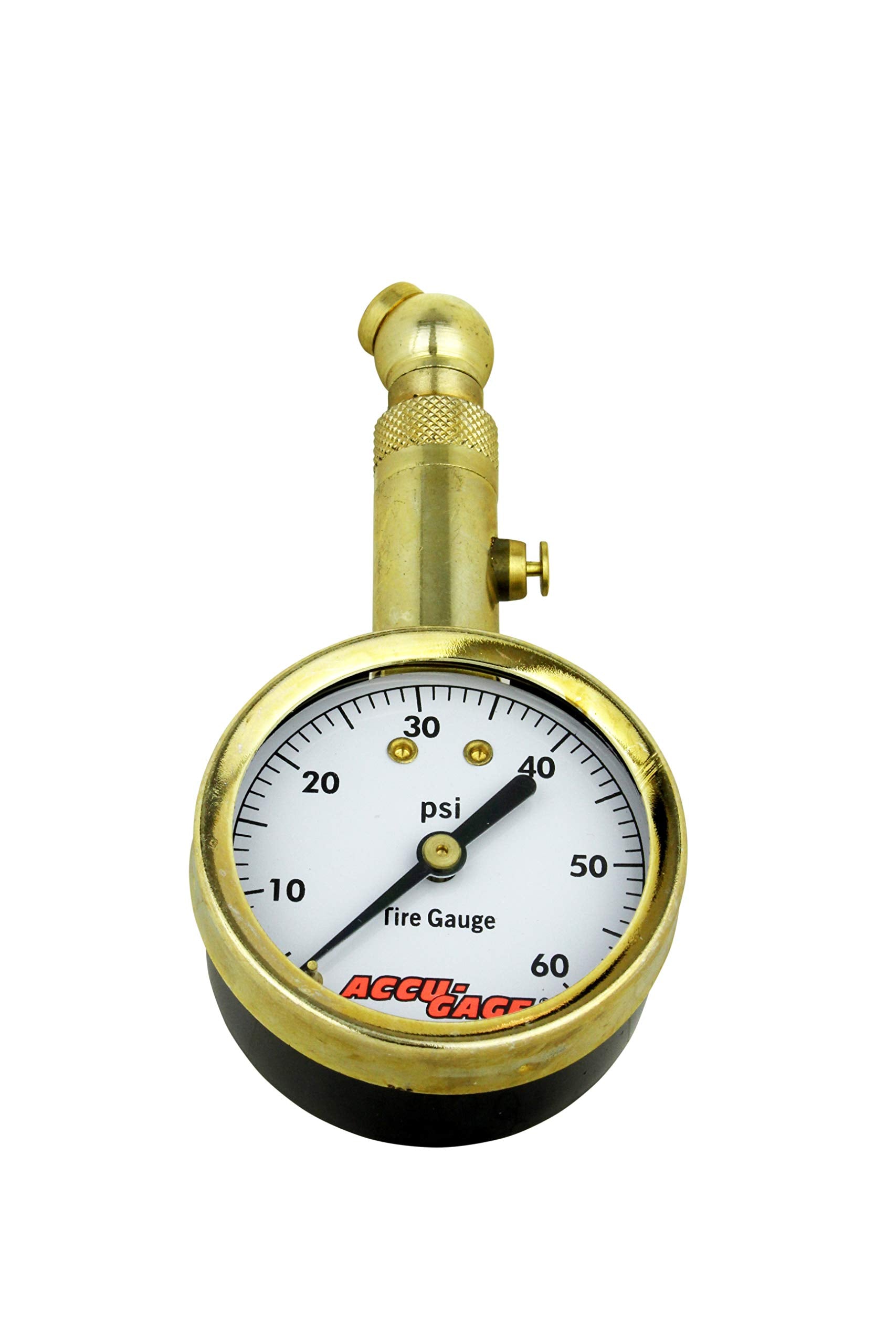Accu-Gage Dial Tire Pressure Gauge - ANSI Certified, Swivel Angle Air Chuck, Steel/Brass, 0-60 PSI, Ideal for Motorcycle/Car/Truck Tires