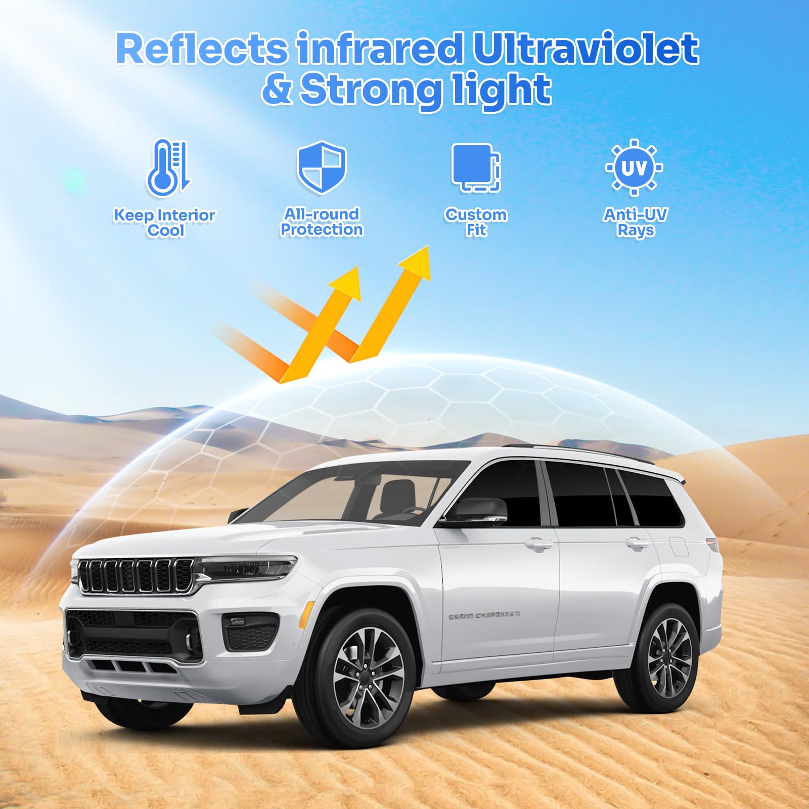 Canvcle Sunshades for 2021-2025 Jeep Grand Cherokee L - Black 7PCS Side & Rear Window Shade Cover for Privacy Protection