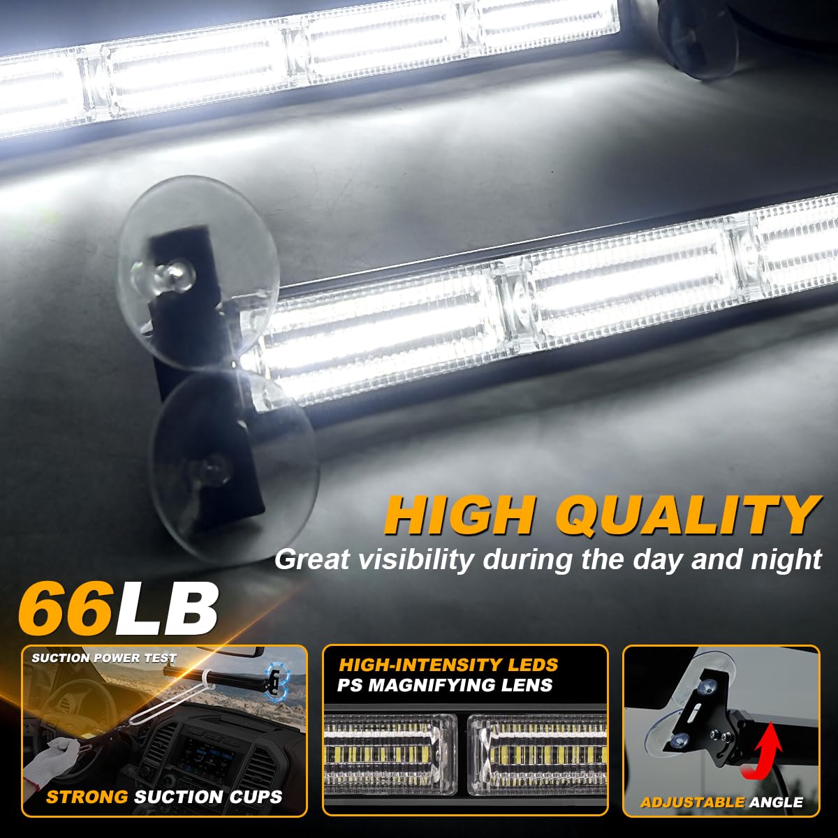 Lrter 2X 17.7 Traffic Advisor Strobe Light Bar Emergency Lights Warning Flashing Safety Responder Front/Rear Window W/Directiona