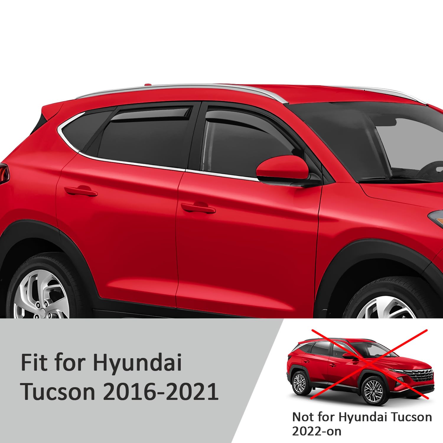 Voron Glass In-Channel Extra Durable Rain Guards For Hyundai Tucson 2016-2021, Window Deflectors, Vent Window Visors, 4 Pieces -