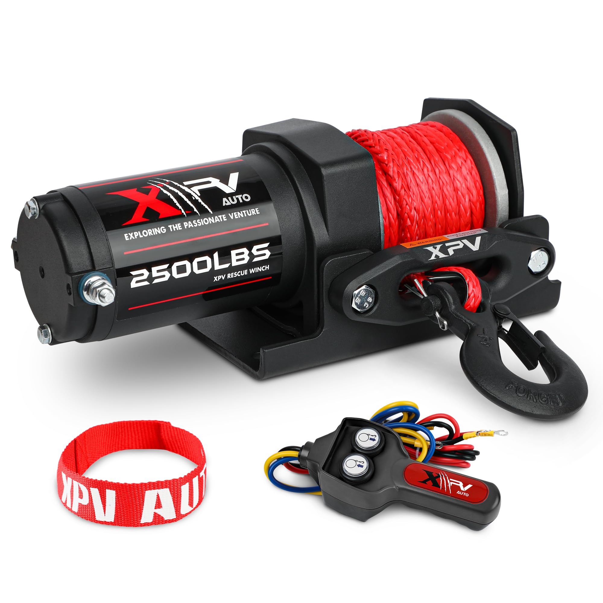 XPV AUTO 2500lbs Electric Winch 12V Synthetic Rope Nylon Towing Winches for ATV UTV Boat Trailer