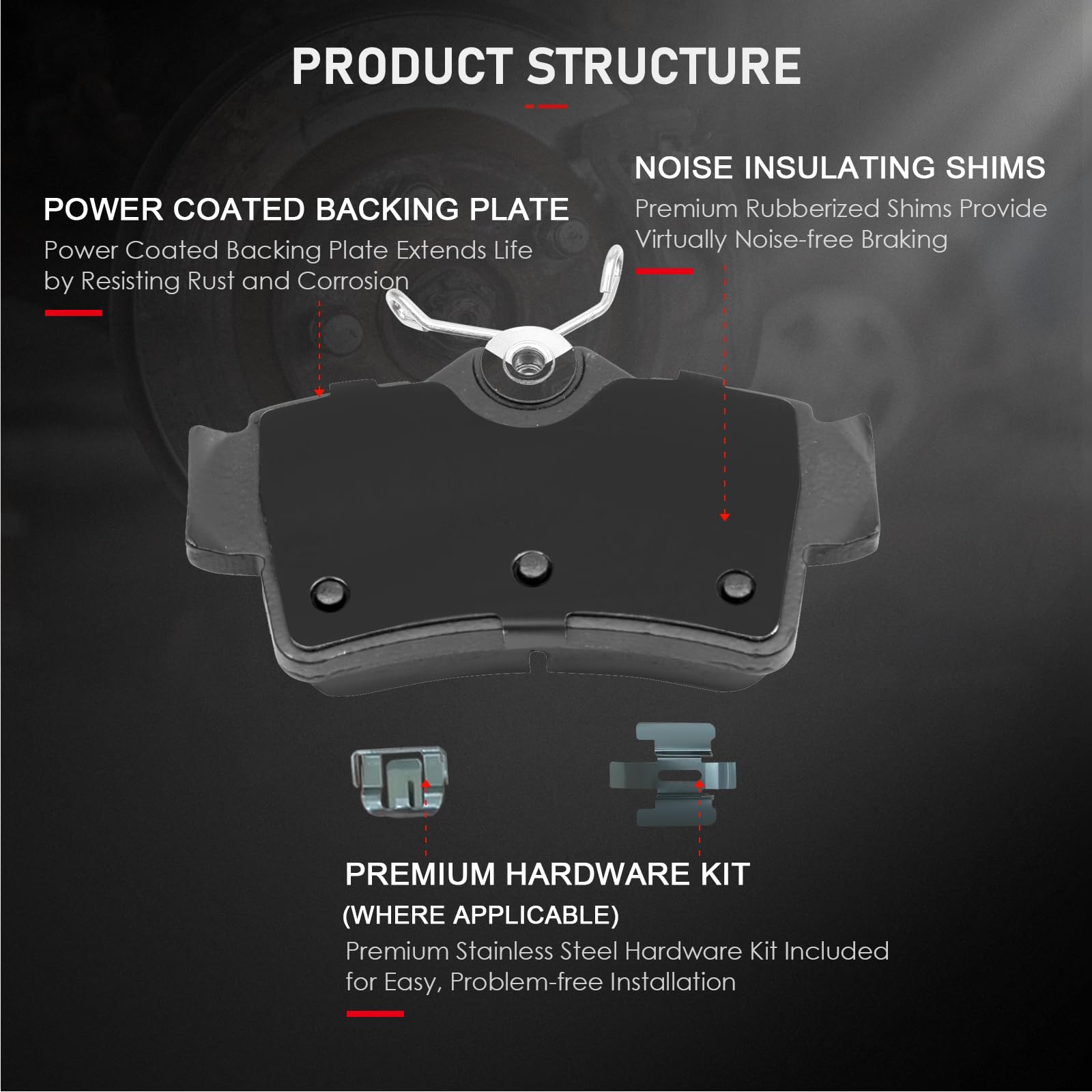 Cciyu D627 4Pcs Rear Ceramic Brake Pads Kits 1994-2004 For Ford Mustang