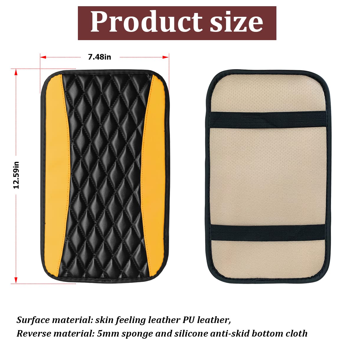 Moly Magnolia Car Center Console Cover, Leather Waterproof Armrest Seat Box Cushion Pad, Universal Decor Protector Mat, Auto Interior Accessories For Suv Truck Vehicle (Yellow)