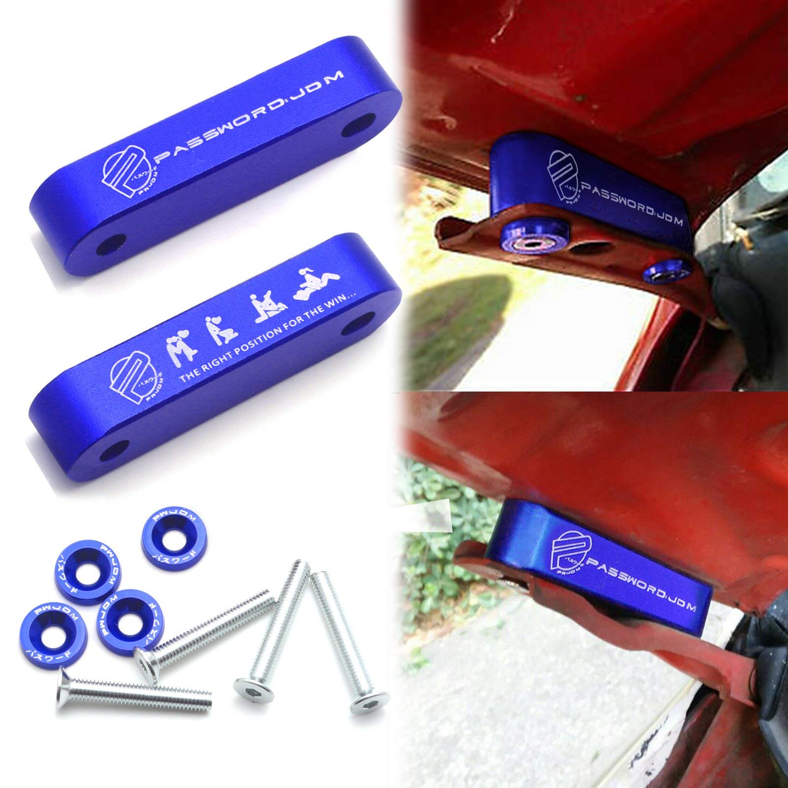 Xotic Tech JDM Hood Spacer Hood Riser 3/4 Replacement Front Hood Vent Space Riser Spacer Anodized Blue Aluminum Alloy Billet Com