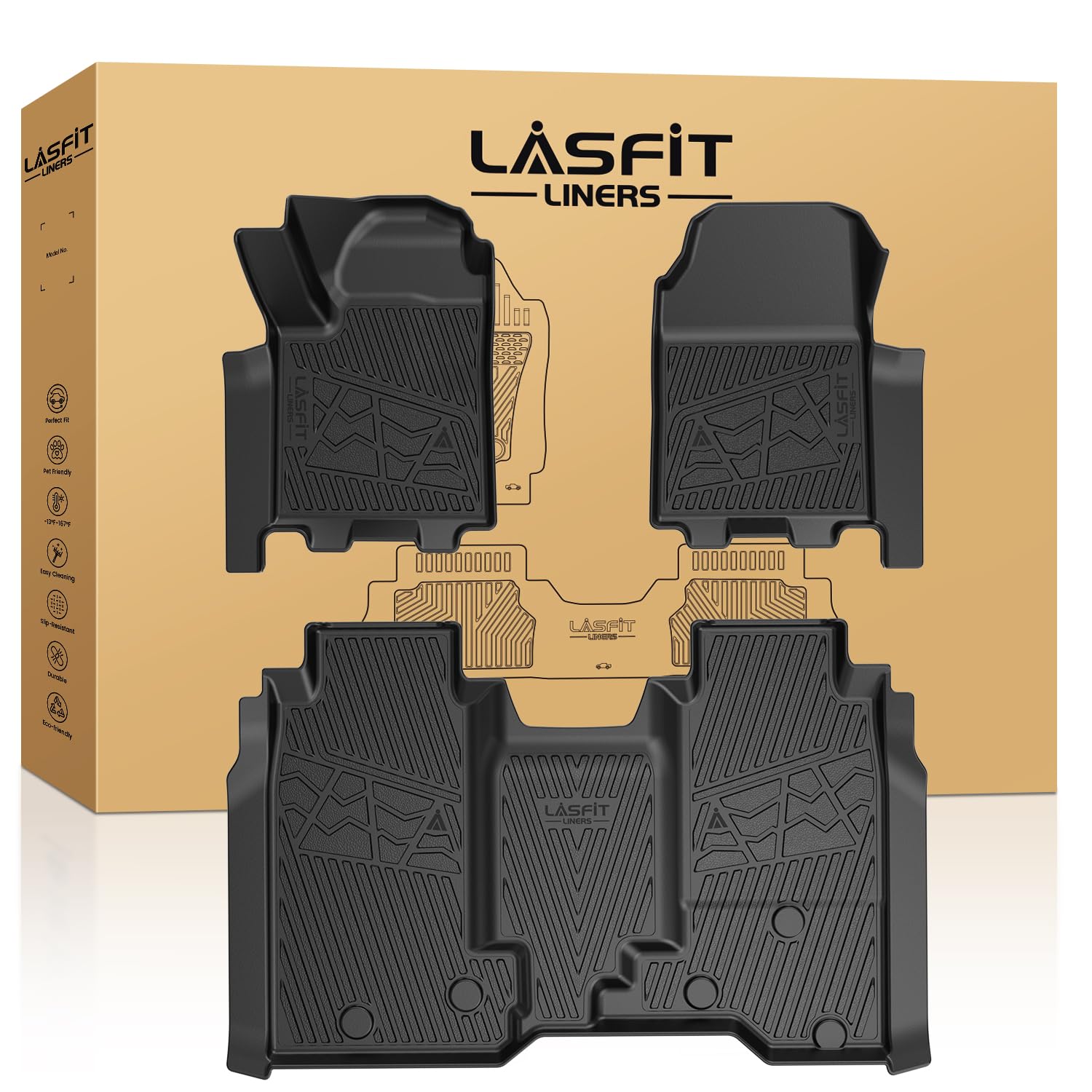 Lasfit Floor Mats For Chevrolet Chevy Silverado Ev 2024 2025 Car Mats (Only Fit Wt Model), All Weather Tpe Custom Fit Floor Mats