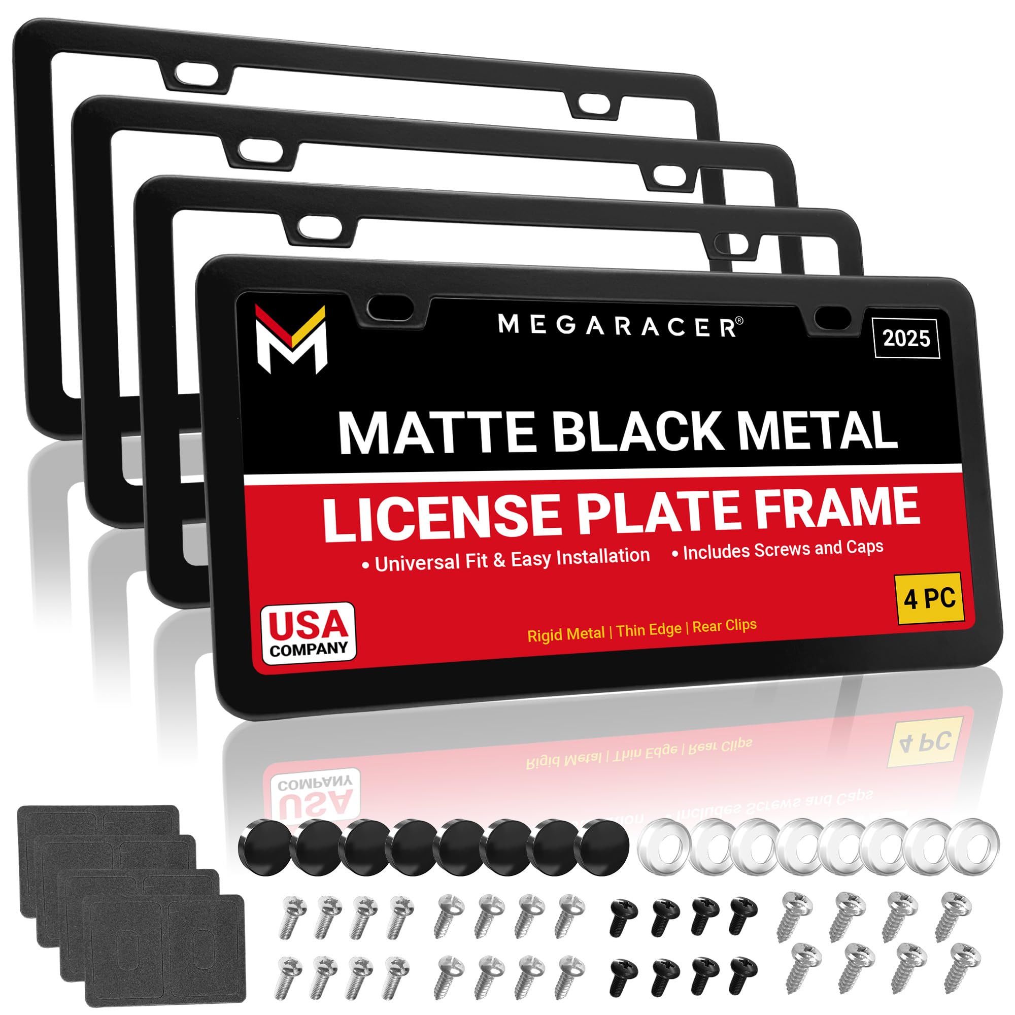 Matte Black License Plate Frames Metal | Value 4 Pack | Cool Car Licence Plate Holder For Men Women | Porta Placas Para Auto | A
