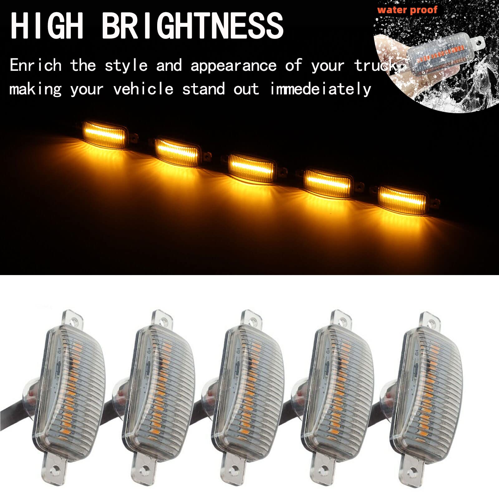 YUNHECAM Front Grille LED Lights for Toyota Tundra 2008-2022, Amber DRL, Black, Model QC10114, 5PCS Raptor Style Trim