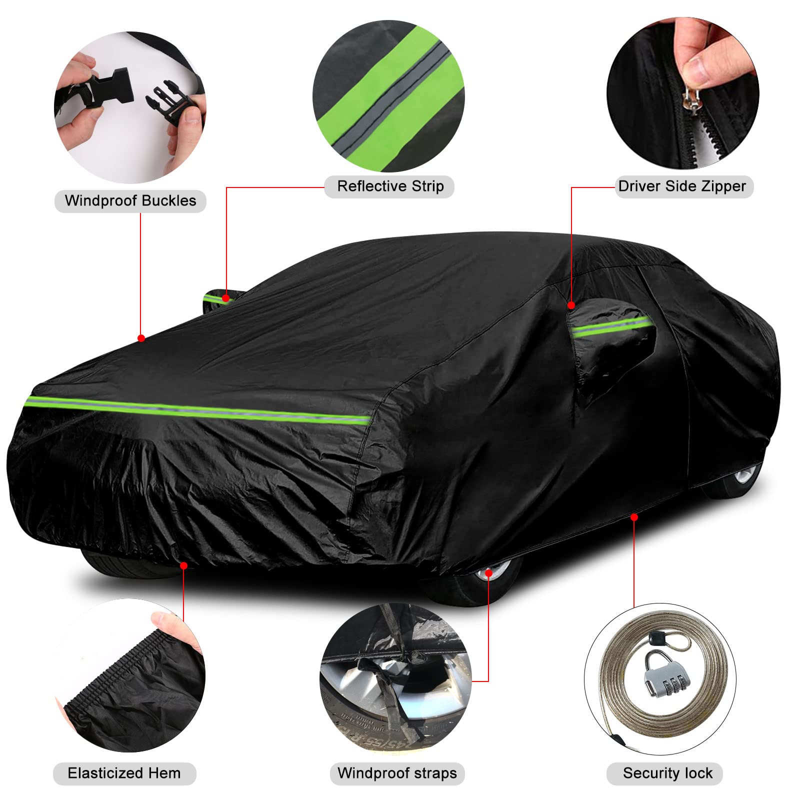 Waterproof Car Covers Replace For 2007-2025 Toyota Camry, 6 Layers All Weather Custom-Fit Car Cover With Zipper Door & Windproof
