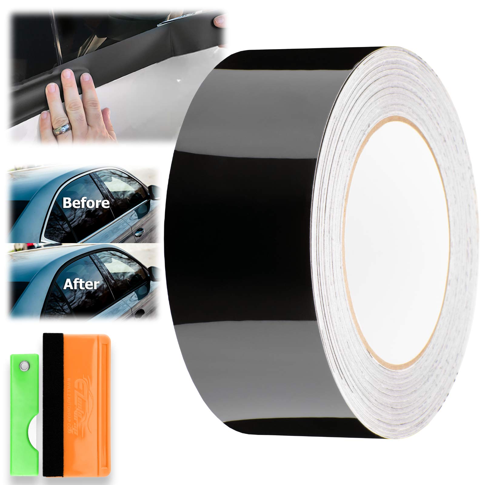 Free Tool Kit Gloss Black Vinyl Wrap Kit For Black Out Chrome Delete Window Trim Door Trim 2' X50Ft