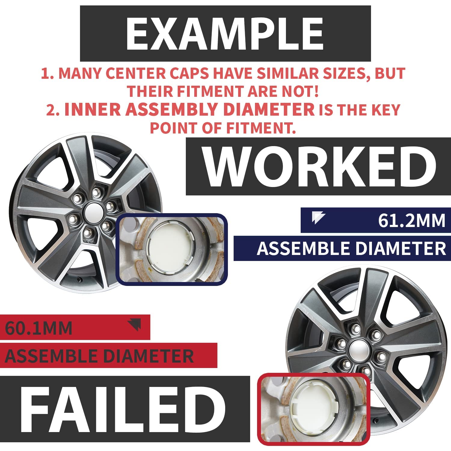 KitsPro Wheel Center Caps for Ford Expedition/Explorer/Ranger/F150, Chrome, 65MM Outer, 61MM Inner, Pack of 4, Model KP00021WCC-4