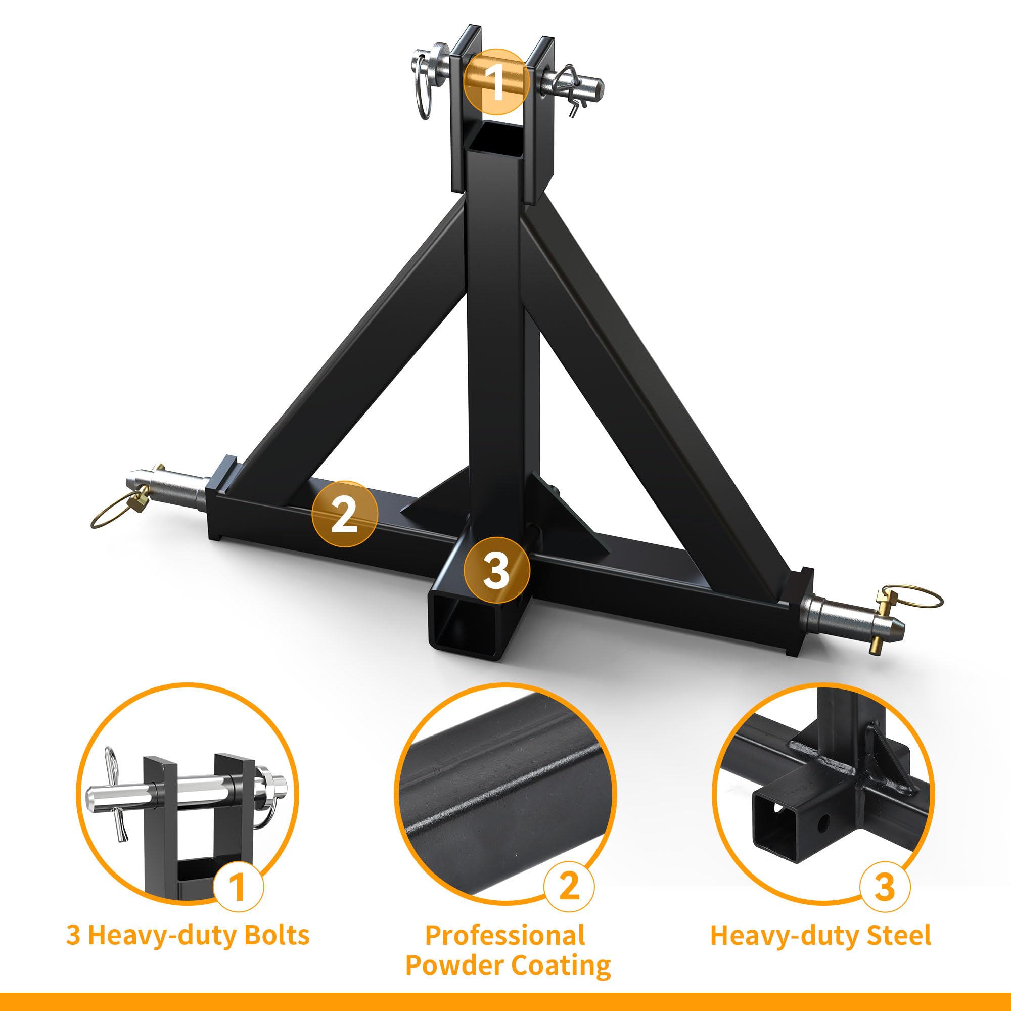 YINTATECH 3 Point Hitch Adapter, Heavy Duty Metal Drawbar for Kubota, John Deere, Black, Large