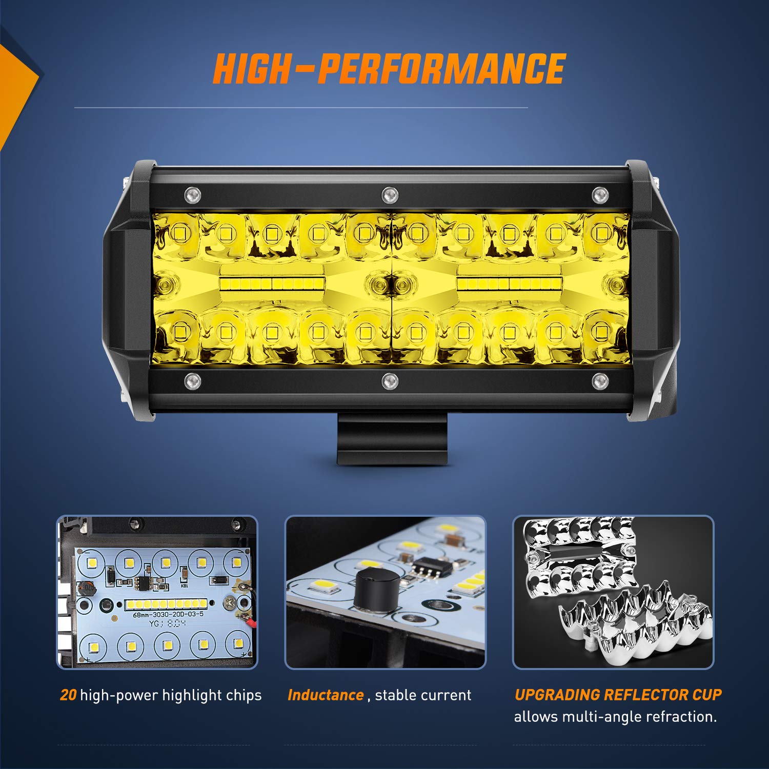 Nilight Led Pods 2Pcs 6.5 Inch 120W Yellow Flood Spot Combo Triple Row Driving Lamp Roof Bumper Off Road Led Work Lights Bar For