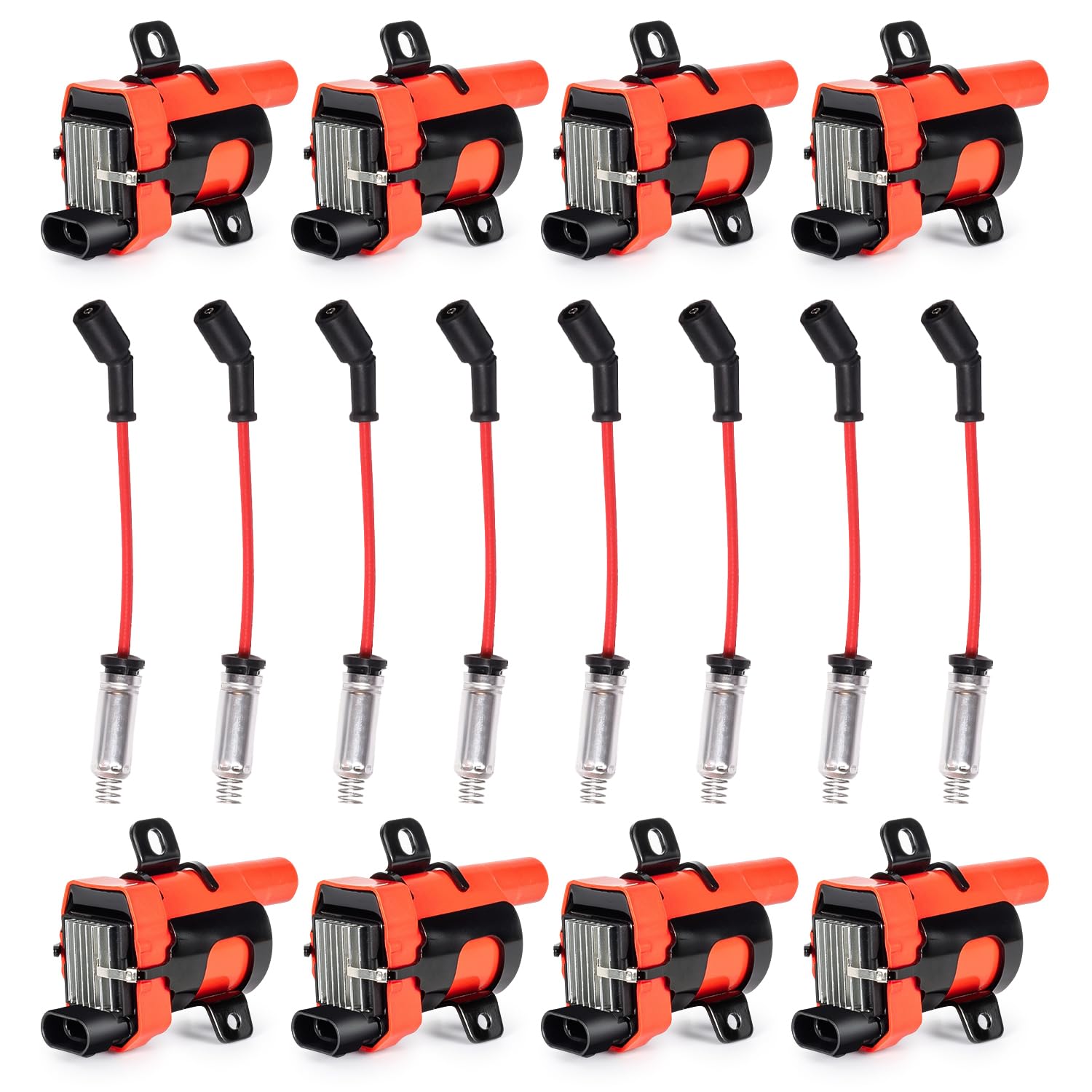 ENA 8 Pack D585 UF262 Round Ignition Coil Packs and 748UU Spark Plug Wires Compatible with Chevy GMC Cadillac Chevrolet Silverad