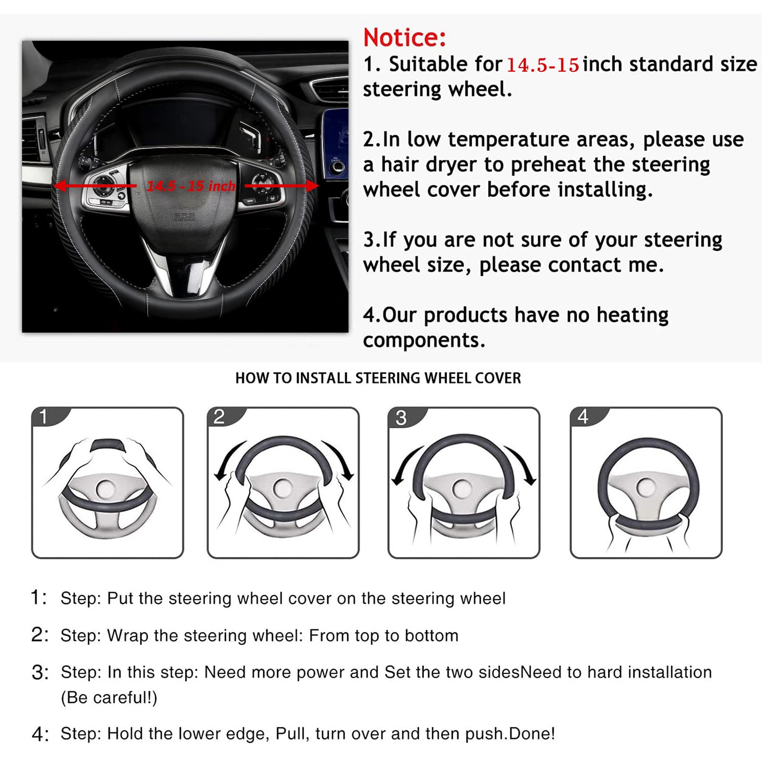 Bokin Auto Car Steering Wheel Cover For Men And Women, Universal 14.5-15 Inches,Microfiber Leather, Breathable Ice Silk, Anti-Sl