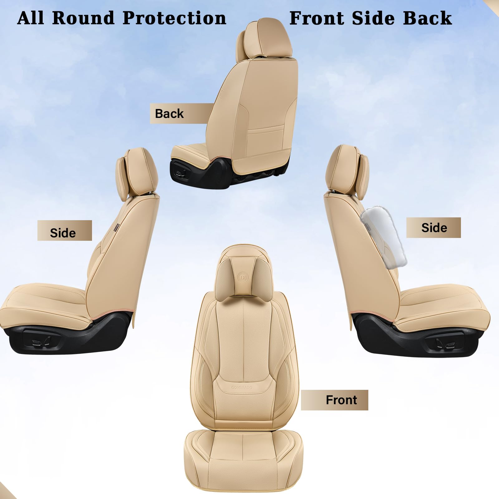 Coverado Universal Seat Covers, Waterproof Nappa Leather, Front 2-Pack, Beige, SCU003-H, Fits Most Sedans, SUVs, and Pick-up Trucks