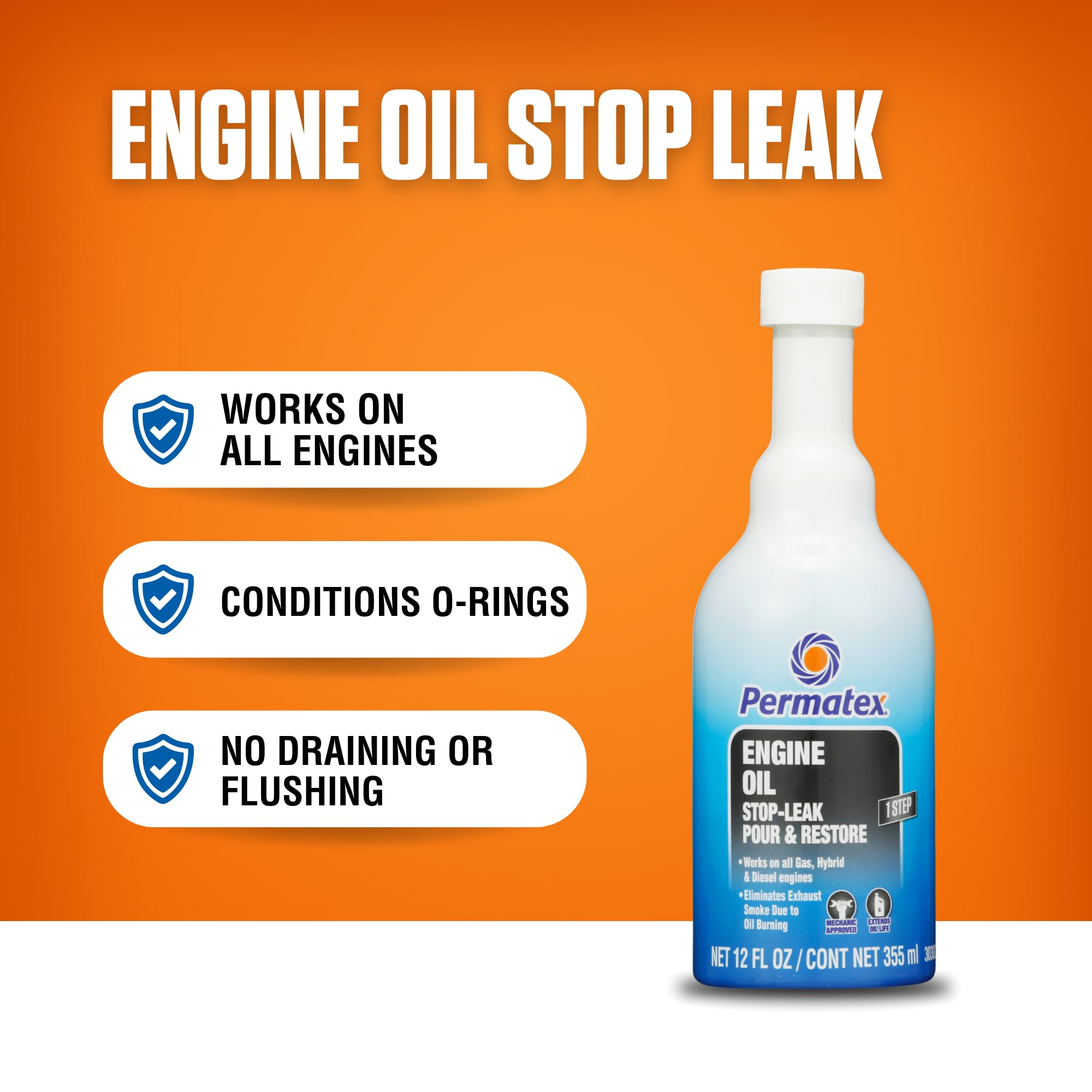 Permatex Engine Oil Stop Leak, 12 fl oz, Clear, Model 30302 - Effectively Prevents Oil Leaks and Burning Without Dismantling