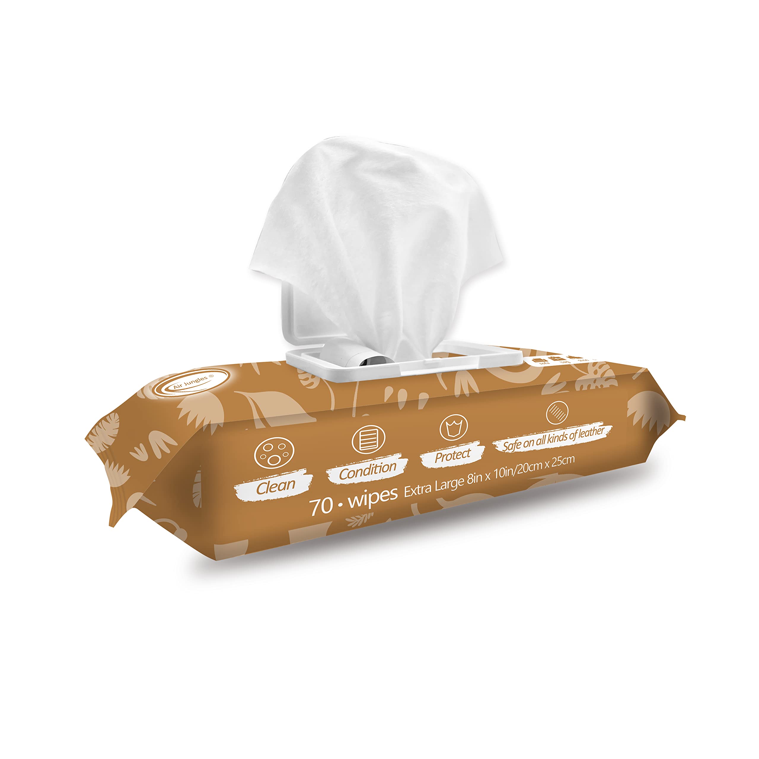 Air Jungles 3In1 Leather Cleaner Wipes 70 Count (Pack Of 1), Extra Large 8'' X 10'' Size Leather Clean Condition Protect Wipes F