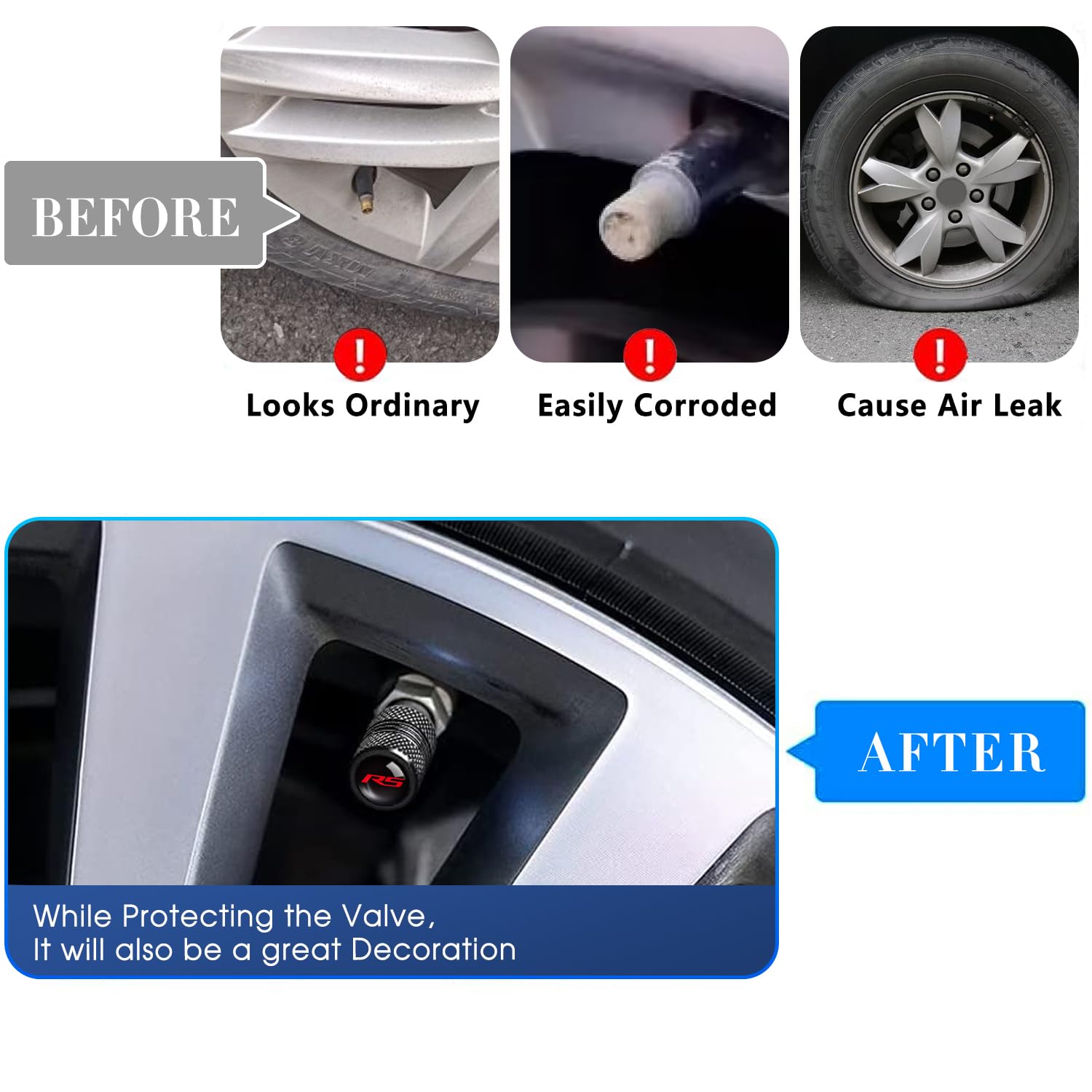 4Pcs Tire Valve Stem Caps Compatible With Chevy Camaro Rs Auto Accessories, Aluminum Tire Valve Cap Set, Corrosion Resistant, Un
