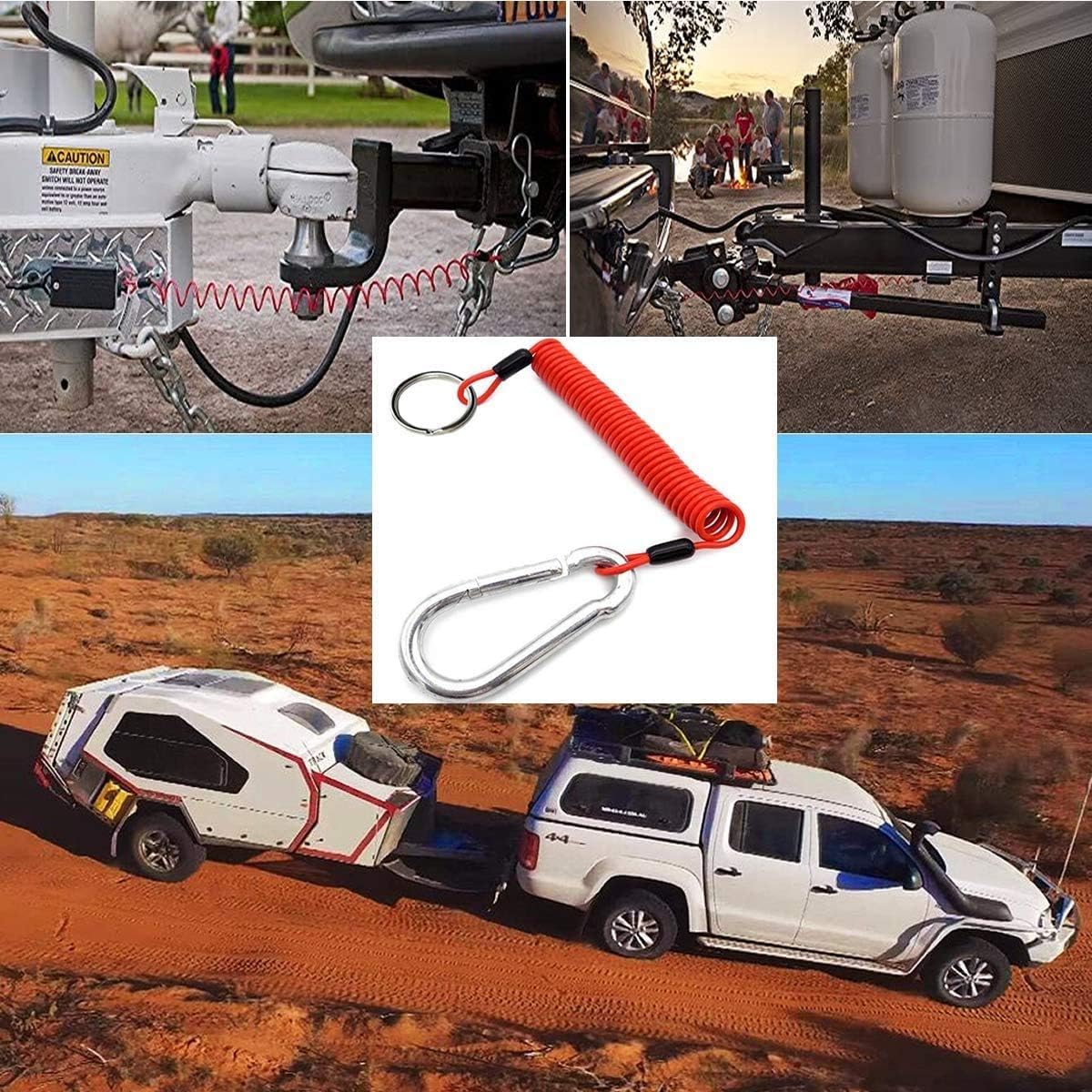 Performore Breakaway Trailer Cable - Heavy Duty Steel Wire Coiled Safety Cables Strap For Rv Towing Trailer - Stainless Steel Sp