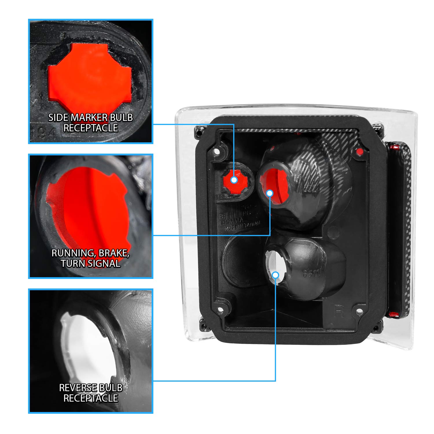 Amerilite Carbon Replacement Brake Tail Lights Housing Set For Chevy/Gmc Full Size - Passenger And Driver Side