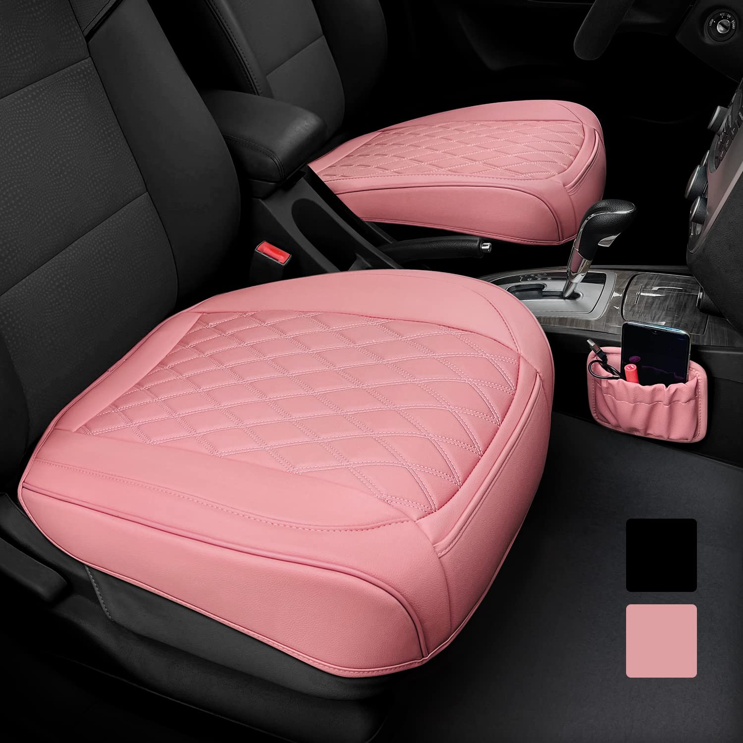 2 Pack Leather Front Car Seat Cover Bottom Car Seat, Anti-Slip And Full Wrap Driver Car Seat Protectors With Storage Pocket, Lux