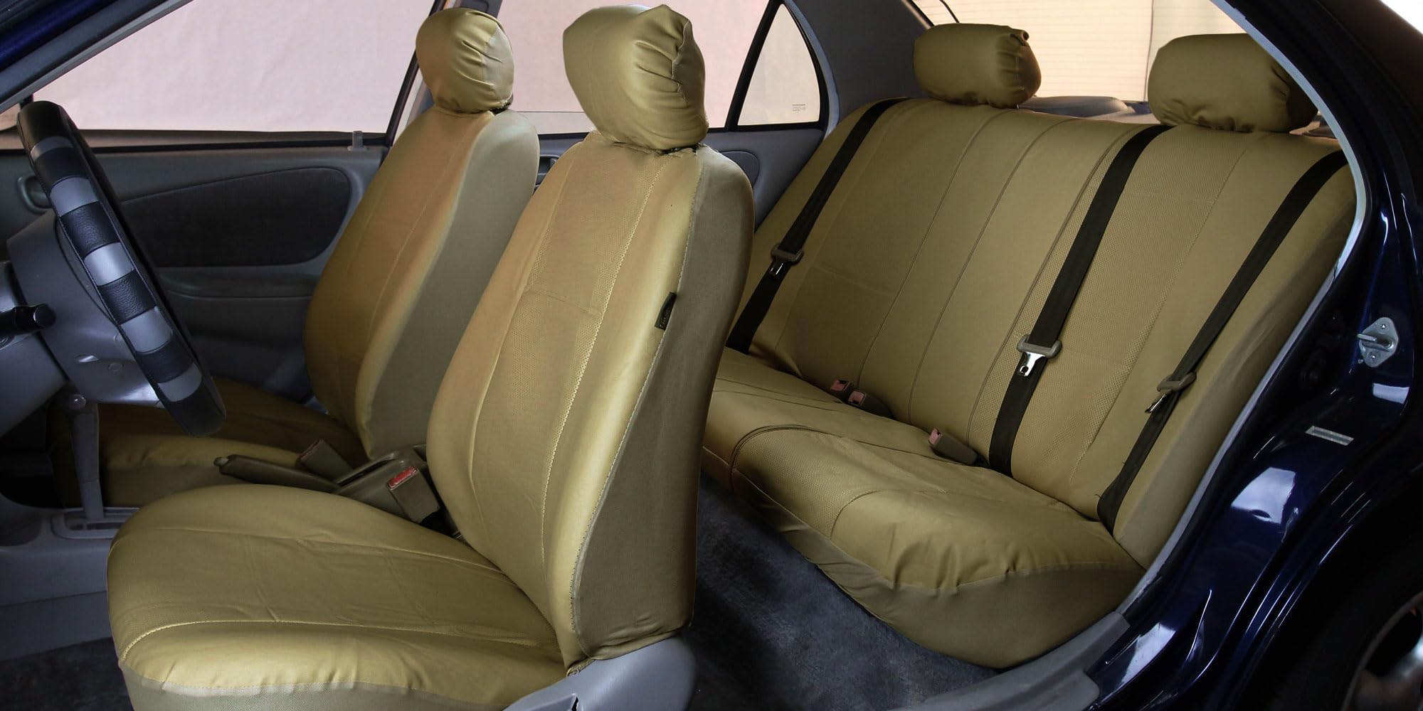 Fh Group Car Seat Cover Beige Full Set Deluxe Leatherette Protector Interior Accessories Universal Fit Full Set - Airbag Compati