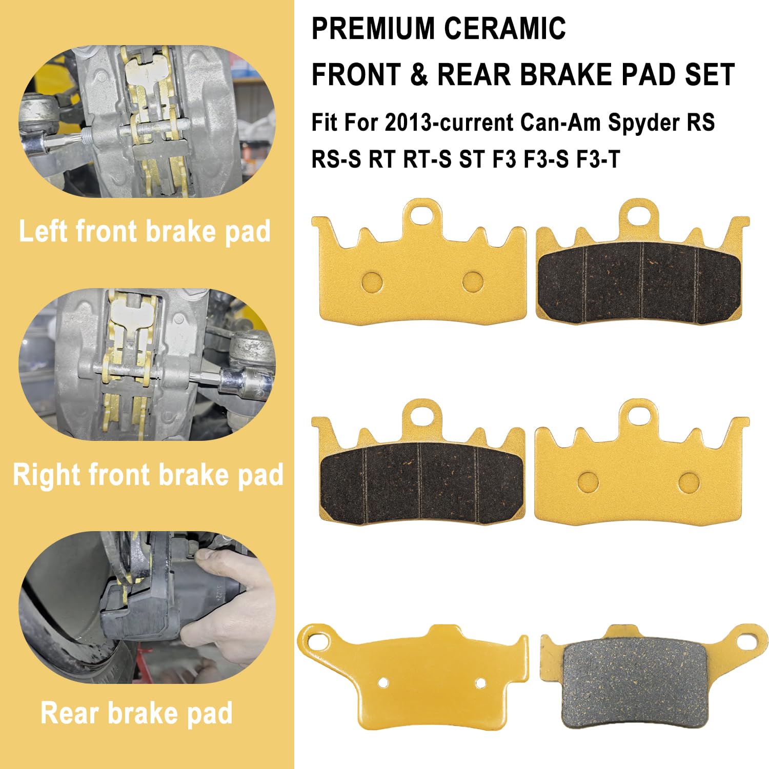 Premium Ceramic Front & Rear Brake Pad Set Fit For Can-Am Spyder Rs Rs-S Rt Rt-S St F3 F3-S F3-T, Brake Pads Kit For Cam Am Spyd