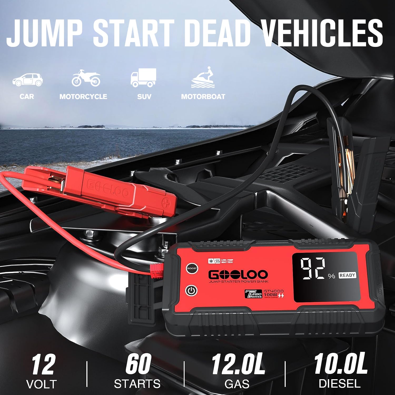 GOOLOO GT4000 Car Jump Starter 4000A 26800mAh Portable Battery Booster -40℉ Pre-Heating, Red