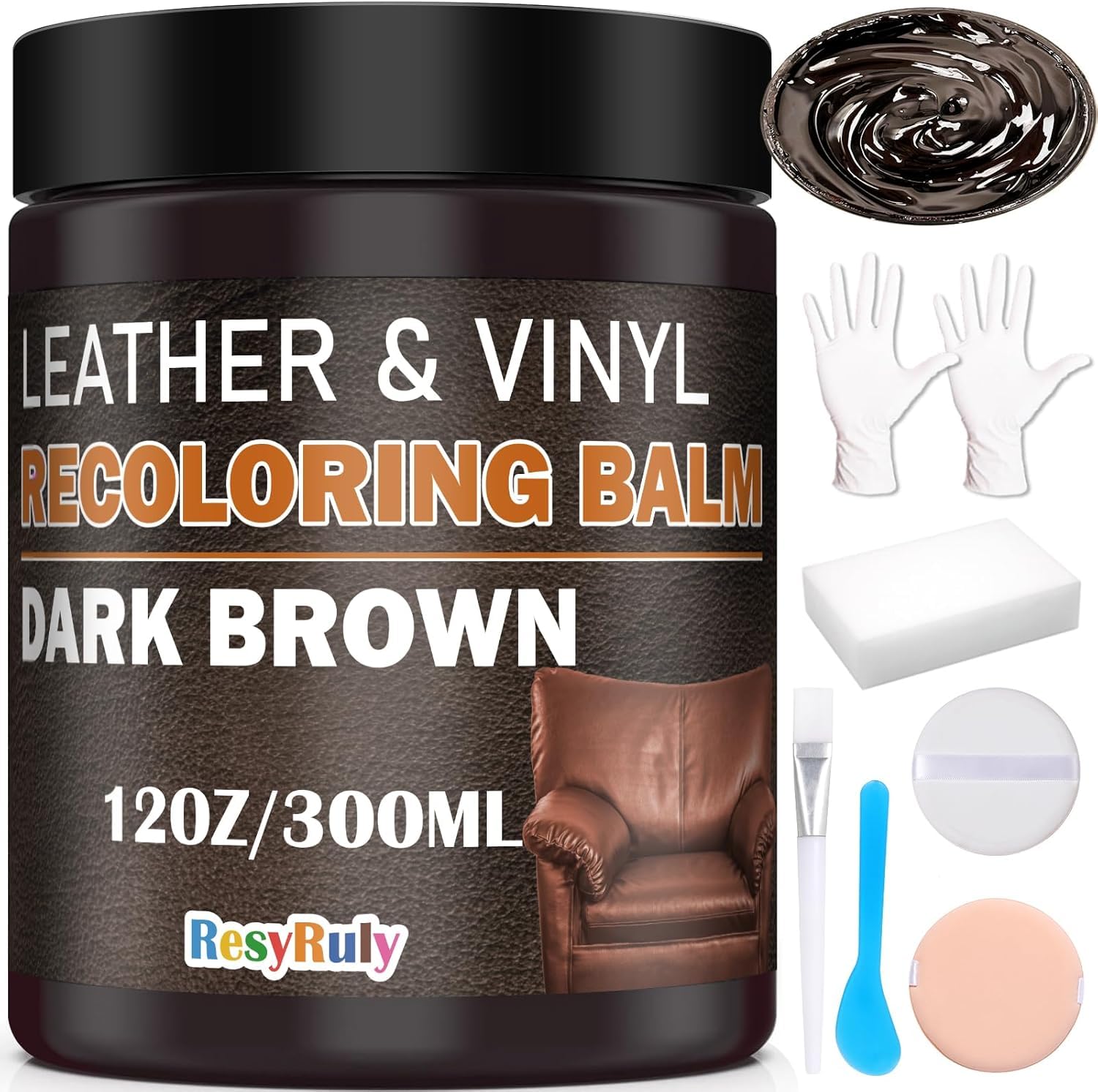 Leather Recoloring Balm Dark Brown Leather Dye Vinyl Paint Car Interior Seat Furniture Couch Recliner Chair Boots Jacket Shoes B