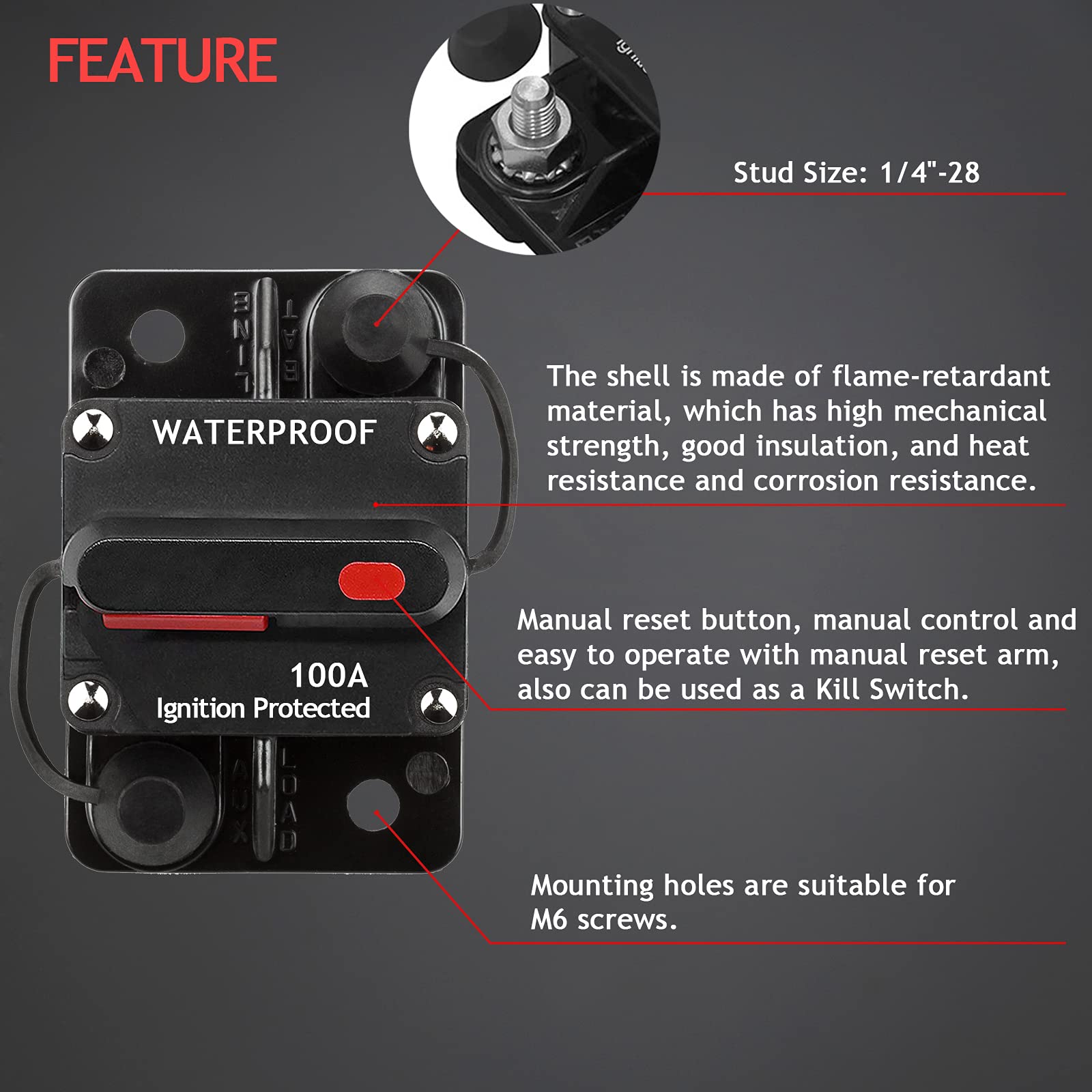 Hamolar 3 Pack 100 Amp Circuit Breaker Manual Reset Car Marine Trolling Motors Boat ATV Manual Power Protect for Audio System Fu