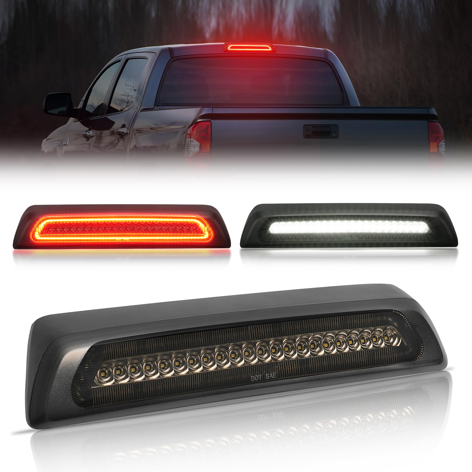 Suparee Led Third Brake Light Smoked Lens Fit For 2007-2020 Tundra, 3Rd Brake Light Assembly Roof White Cargo Light Red High Mou