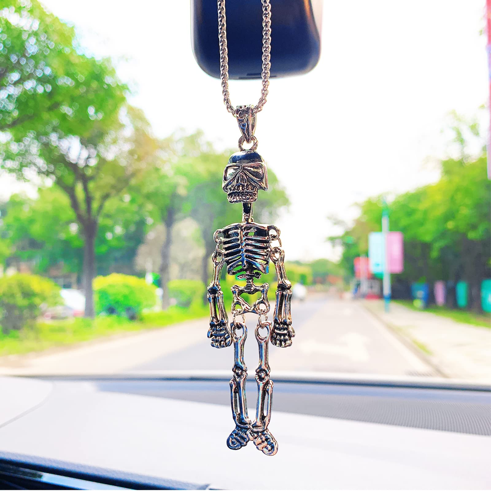 Sugar Skull Car Accessories Car Mirror Hanging Accessories, Swinging Skull Car Decor Skeleton Hanging Ornament Rear View Mirror