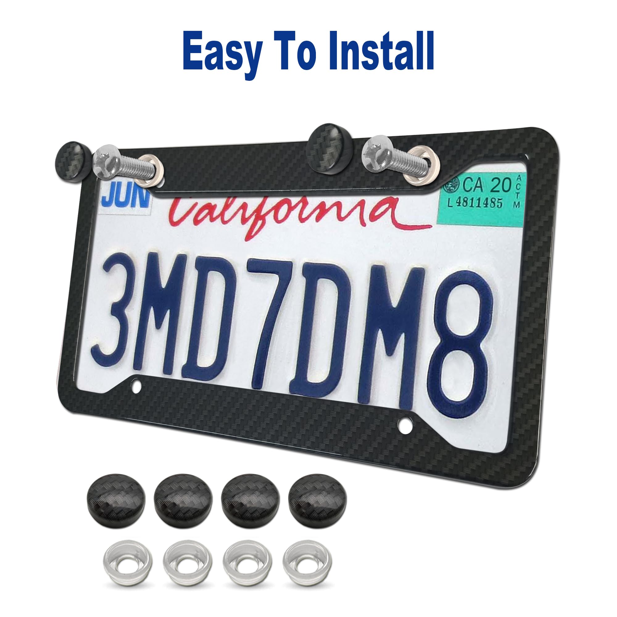 Bggtmo Carbon Fiber License Plate Frames- 2 Pack Black Aluminum Printed Carbon Patterns Car Tag Cover For Front & Rear, 4 Hole H