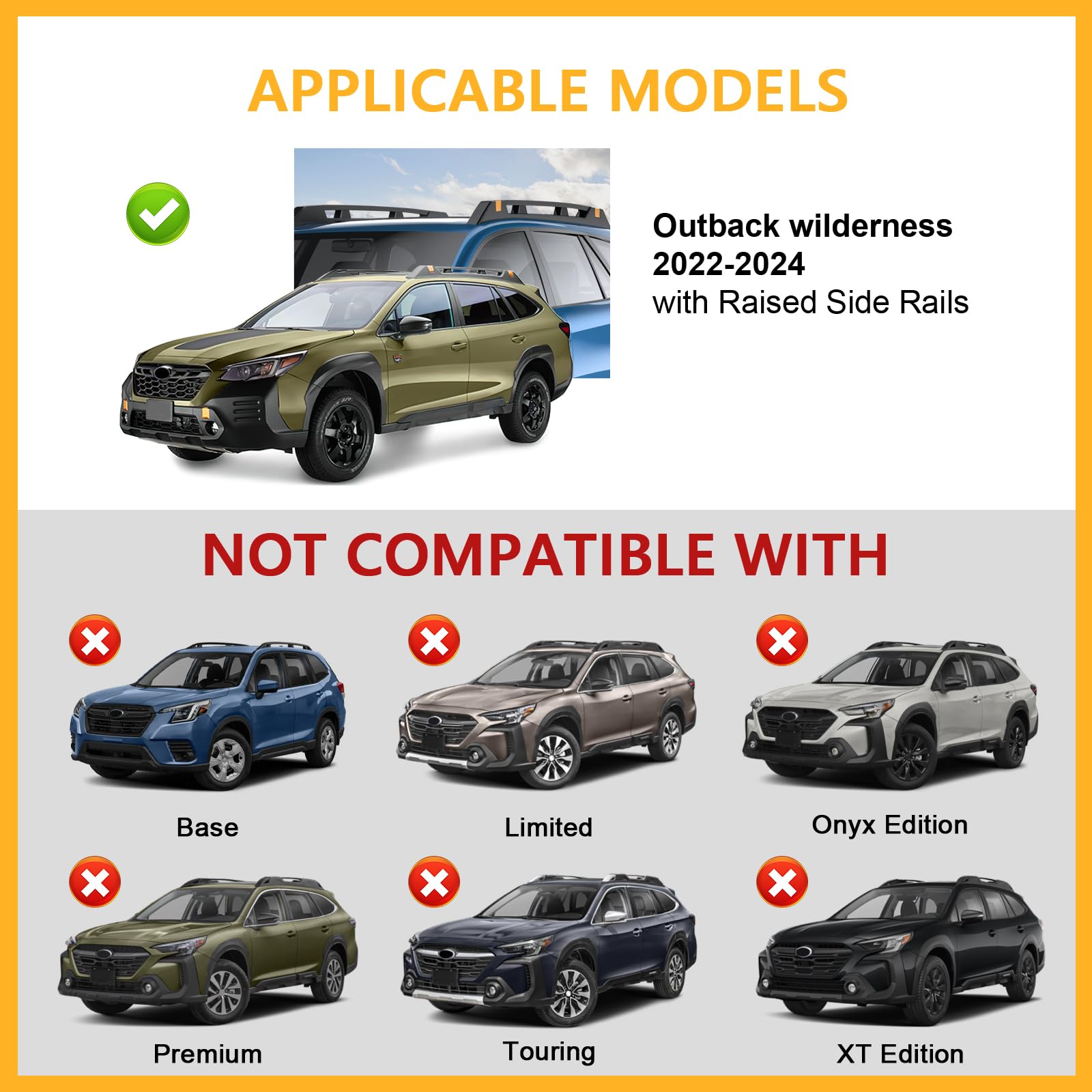 Tuyoung Roof Rack Cross Bars for Subaru Outback Wilderness 2022-2025, Black Aluminum, 220lbs Lockable, Model TY4-8875