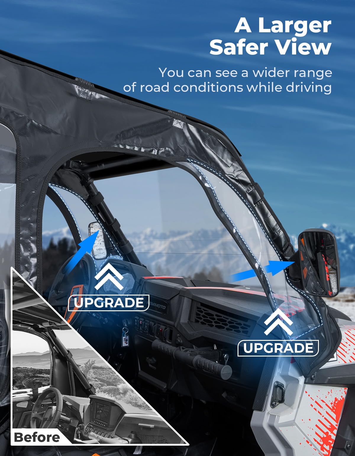 KEMIMOTO Soft Upper Doors with YKK Zippers for Polaris RZR XP 1000/XP Turbo, Waterproof PVC, Black - 2 Seater, Model KMB0110-156
