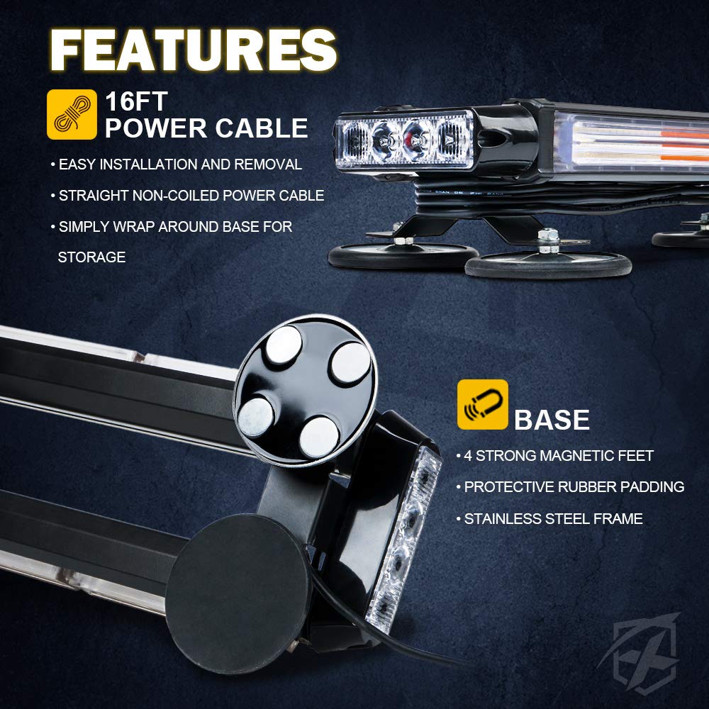 Xprite Strobe Light Bar - Red Blue COB LED, 14.5" Magnetic Base, Model SL-C108M-G2-RB, Emergency Warning Beacon for Vehicles