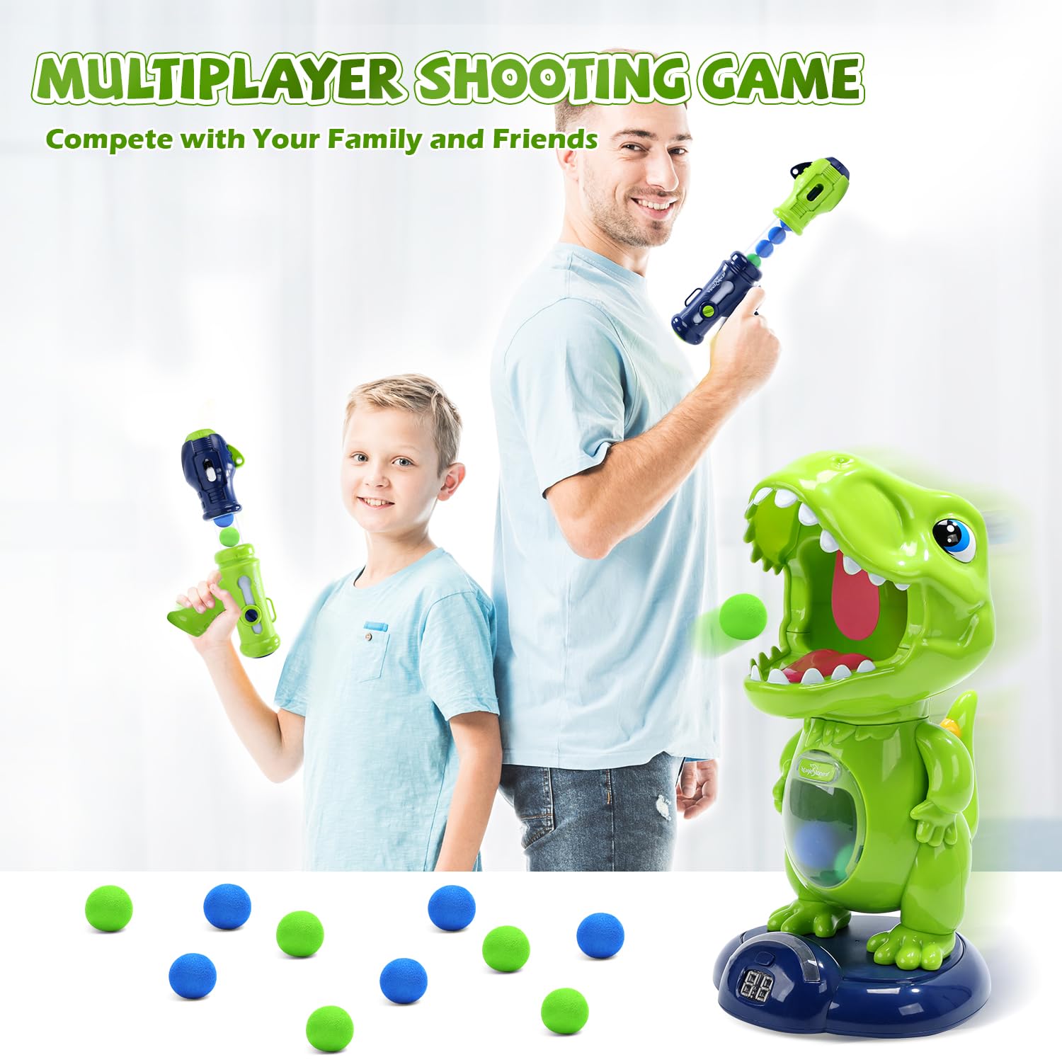 EagleStone Dinosaur Shooting Toys for Kids, Electronic Target Game, 48 Balls, Medium, Green, Model 8808-6B, EVA & ABS Material