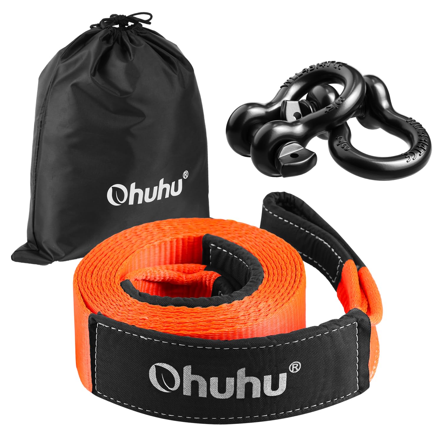 Tow Straps With Shackles, Ohuhu Heavy Duty 3'' X 20Ft Recovery Strap Kit With Hooks, 31,944 Lbs Break Strength, Triple Reinforce