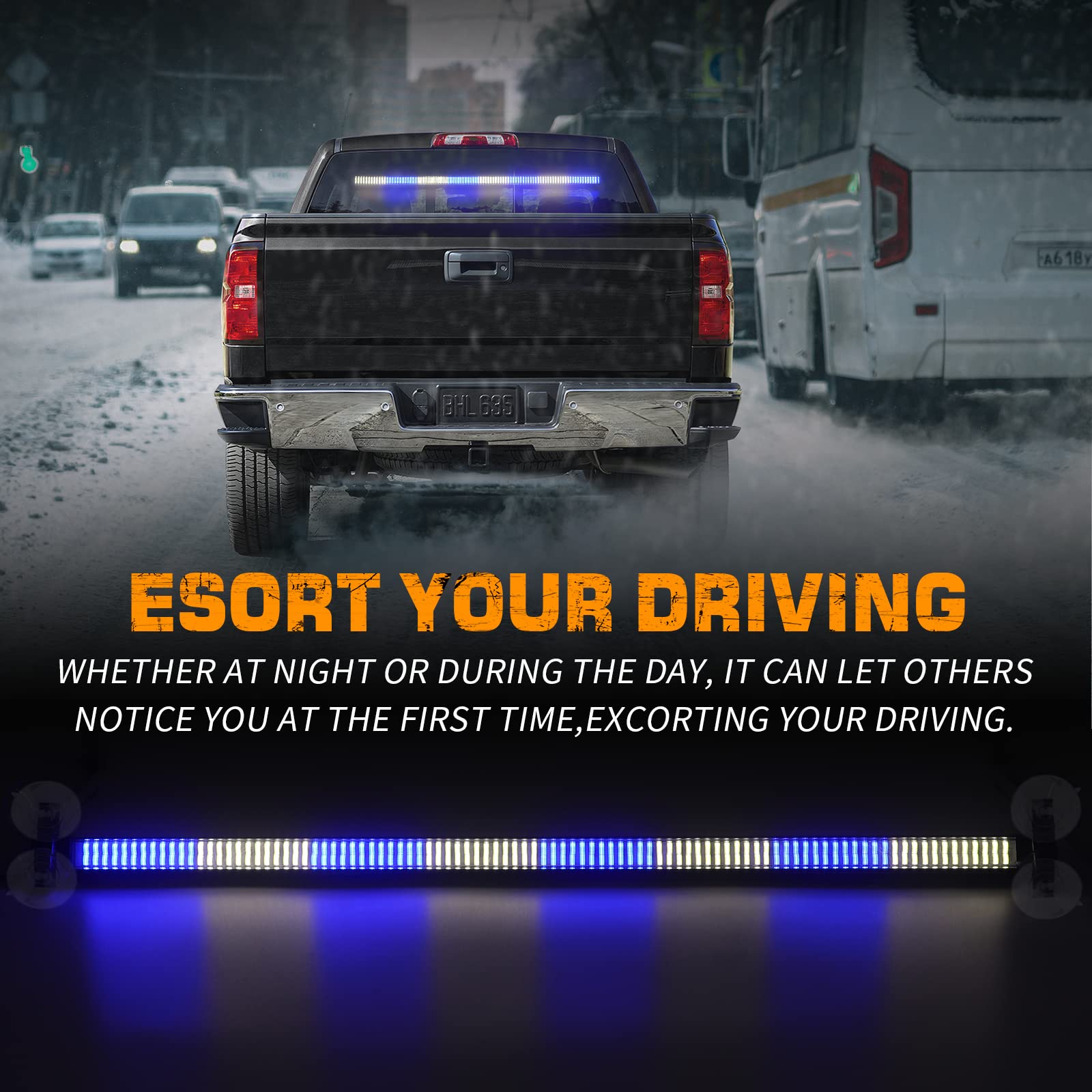 XRIDONSEN 35" Traffic Advisor Light Bar - 144 LED Blue/White Emergency Strobe for Law Enforcement Vehicles and Trucks