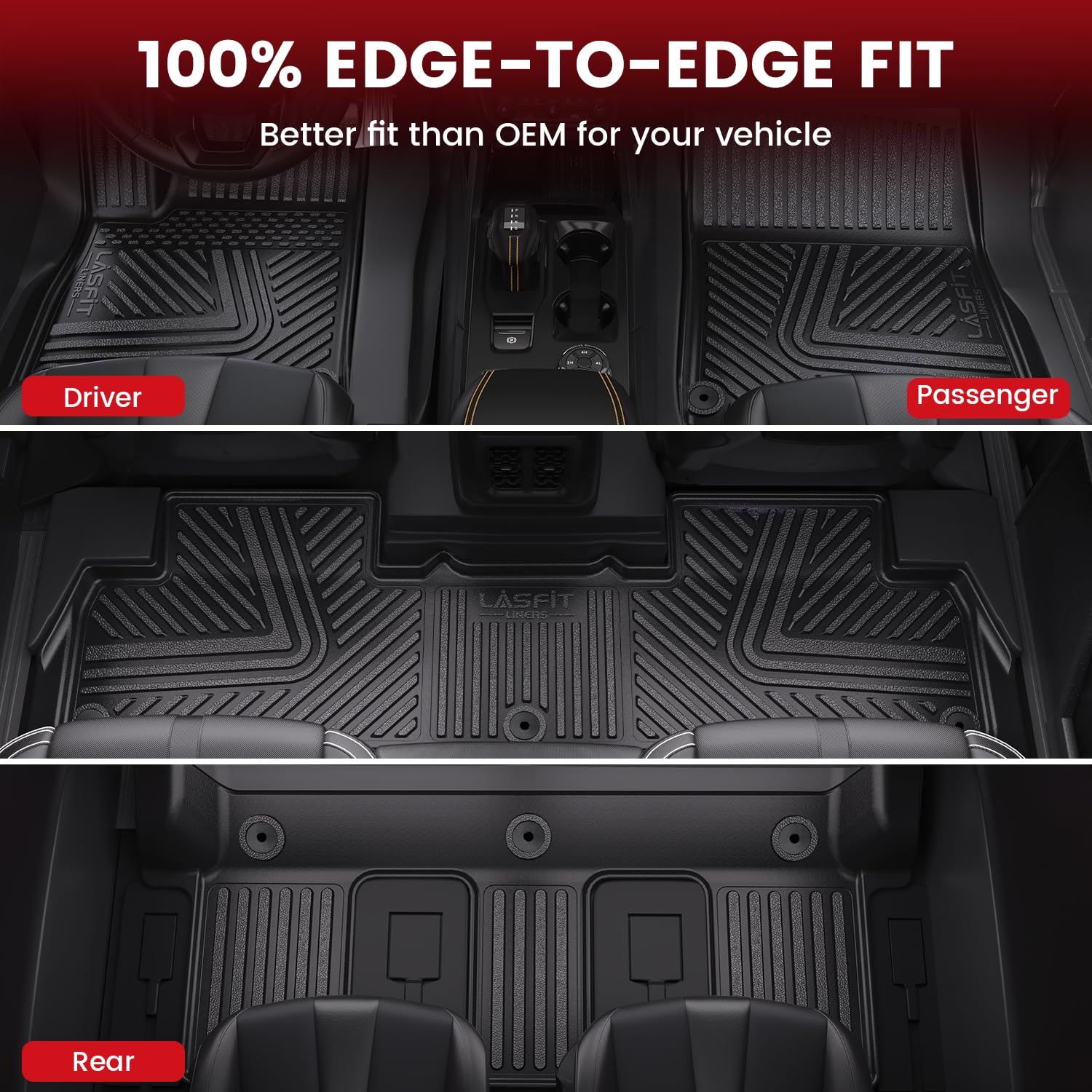 Lasfit Floor Mats For Rivian R1S 2022-2024, All Weather Floor Liner Tpe Custom Fit Car Mats For Rivian R1S 1St & 2Nd & 3Rd Row R